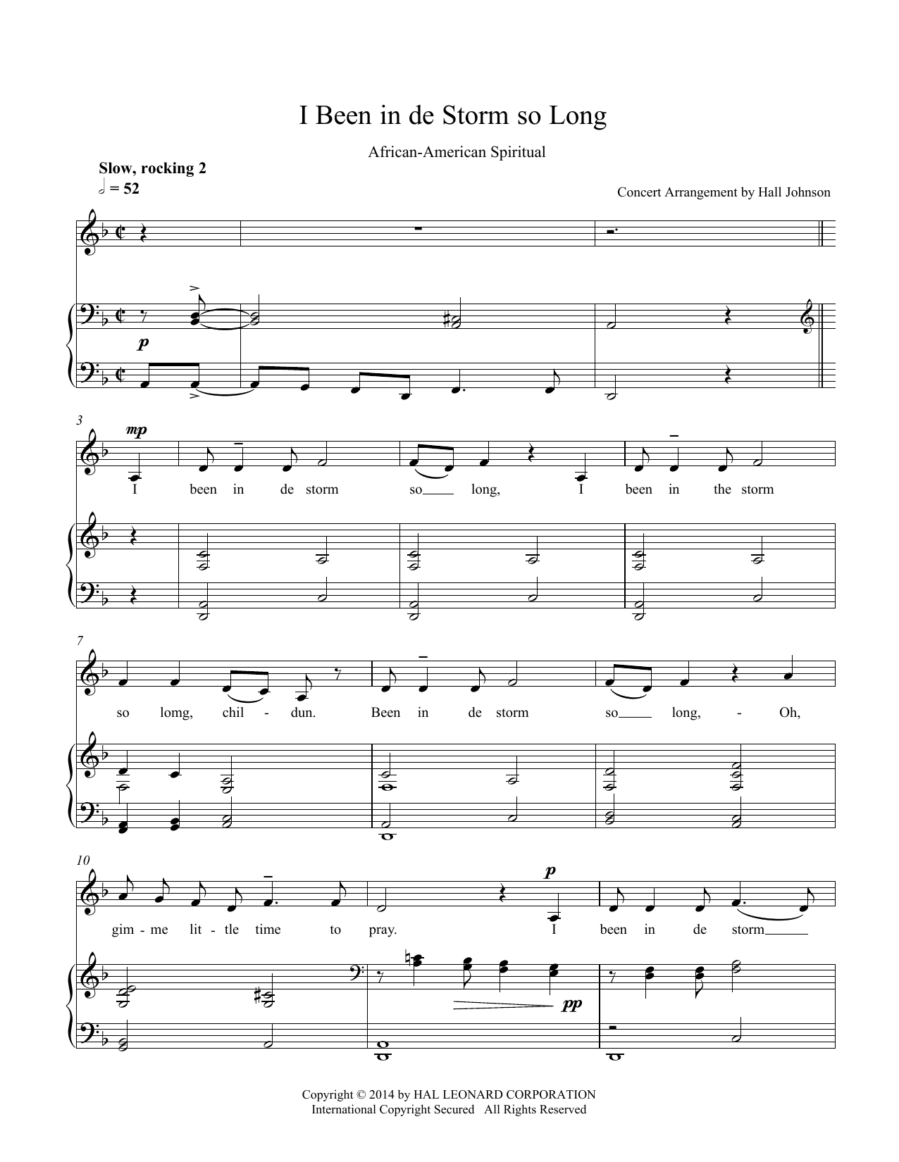 Hall Johnson I Been in de Storm So Long (D minor) Sheet Music Notes & Chords for Piano & Vocal - Download or Print PDF
