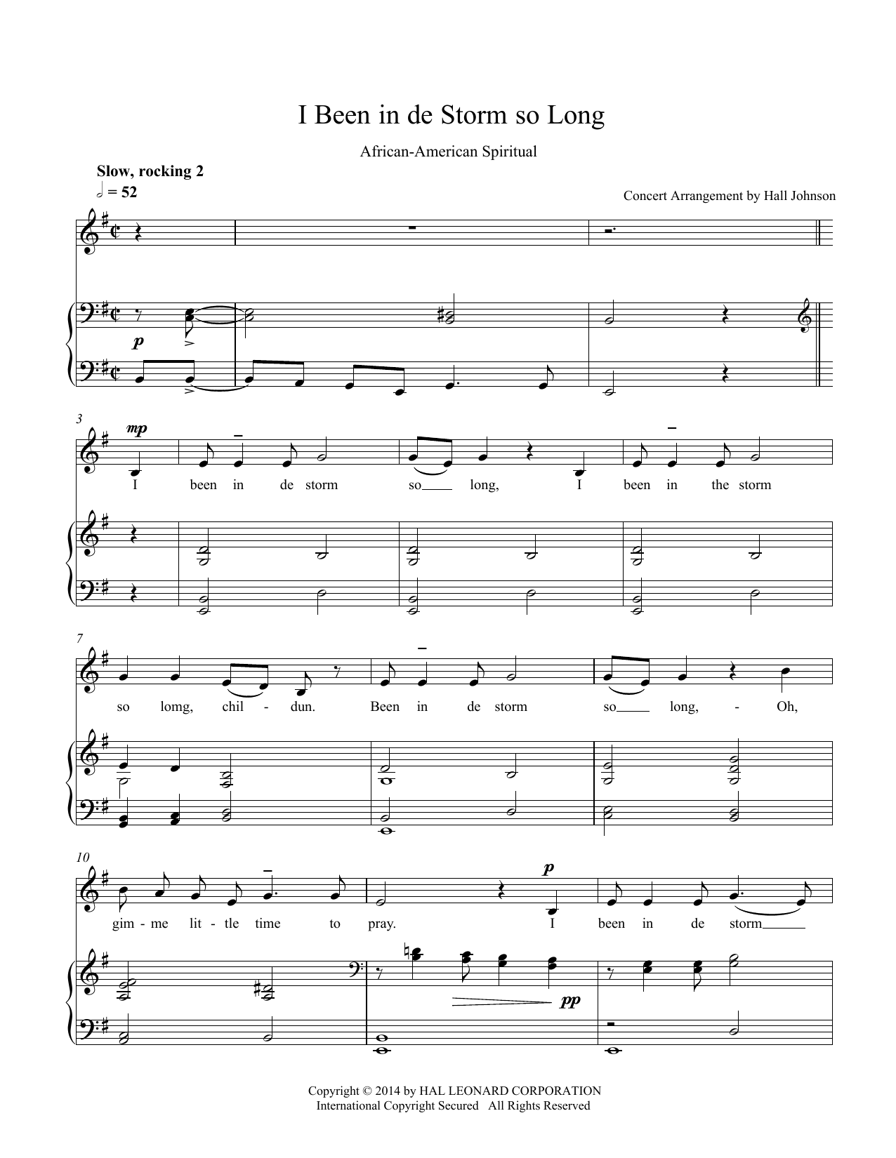 Hall Johnson I Been in de Storm So Long (E minor) Sheet Music Notes & Chords for Piano & Vocal - Download or Print PDF