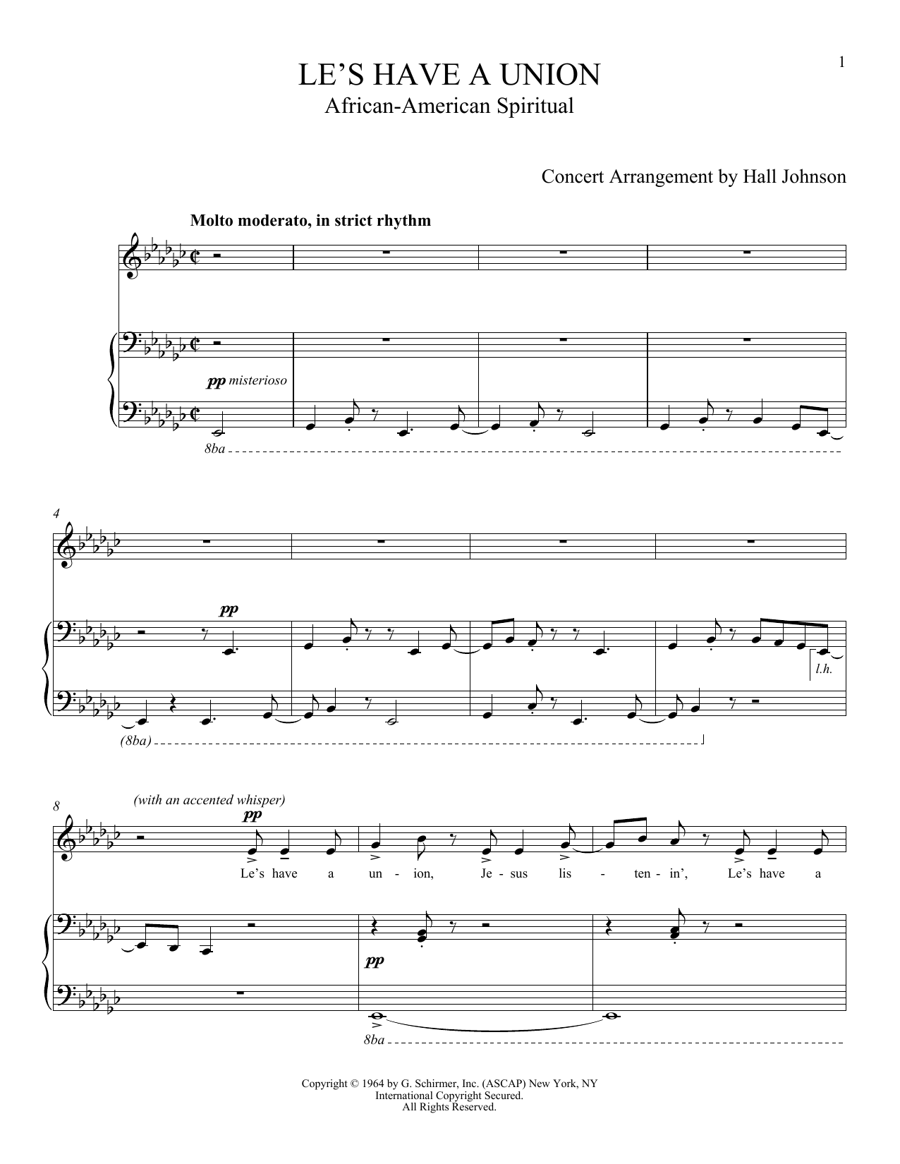 Hall Johnson Le's Have a Union Sheet Music Notes & Chords for Piano & Vocal - Download or Print PDF