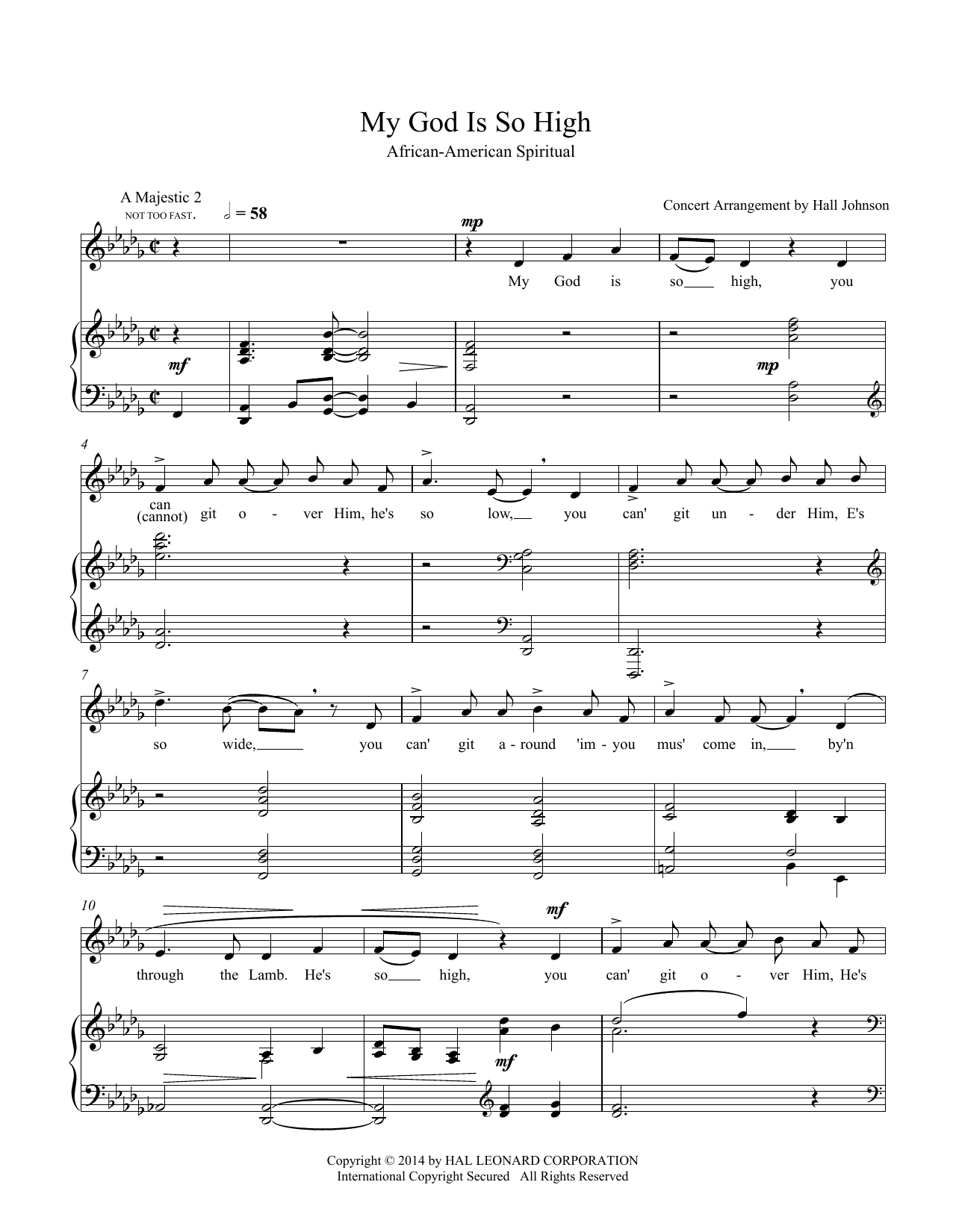 Hall Johnson My God Is So High (D-flat) Sheet Music Notes & Chords for Piano & Vocal - Download or Print PDF