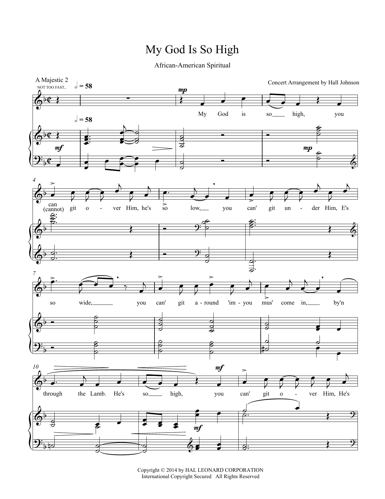 Hall Johnson My God Is So High (F) Sheet Music Notes & Chords for Piano & Vocal - Download or Print PDF