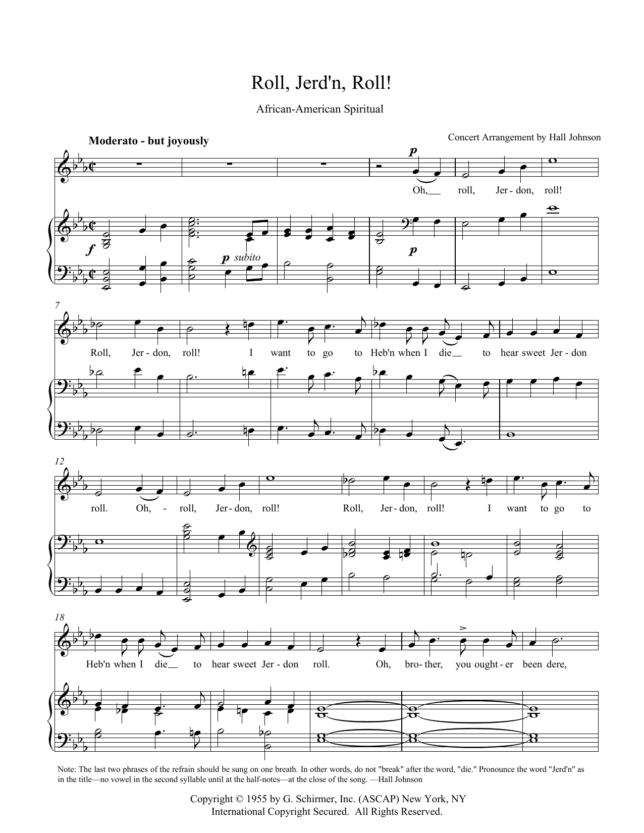 Hall Johnson Roll, Jordan Roll (E-flat) Sheet Music Notes & Chords for Piano & Vocal - Download or Print PDF