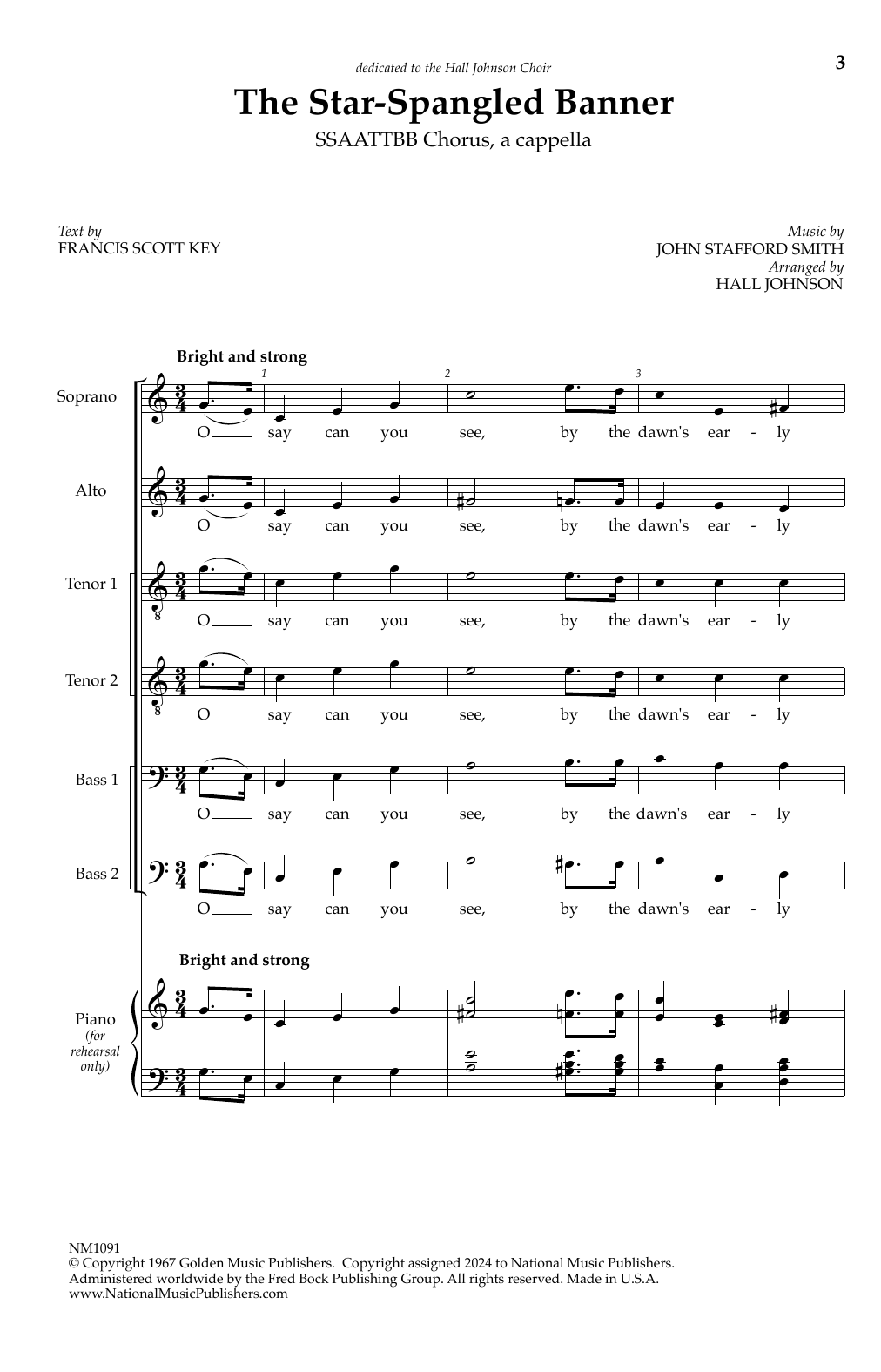 Hall Johnson The Star-Spangled Banner Sheet Music Notes & Chords for SATTBB Choir - Download or Print PDF