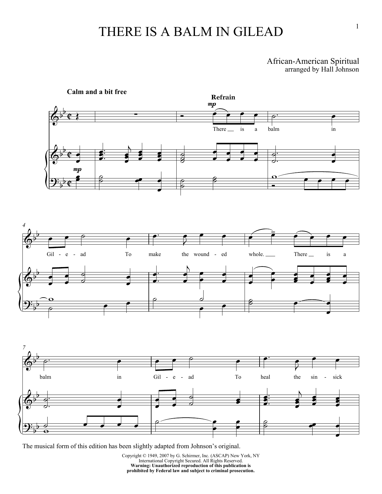 Hall Johnson There Is A Balm In Gilead Sheet Music Notes & Chords for Piano & Vocal - Download or Print PDF