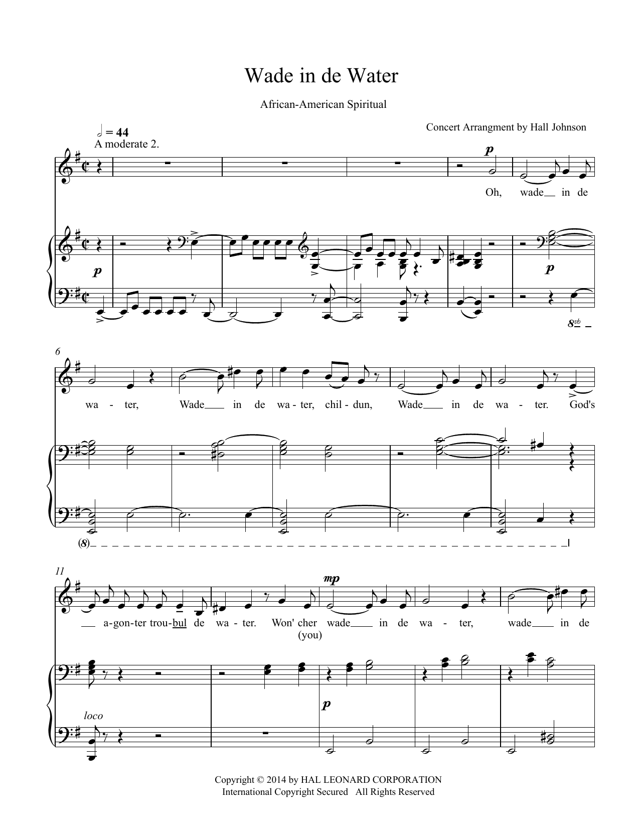 Hall Johnson Wade in de Water (E minor) Sheet Music Notes & Chords for Piano & Vocal - Download or Print PDF