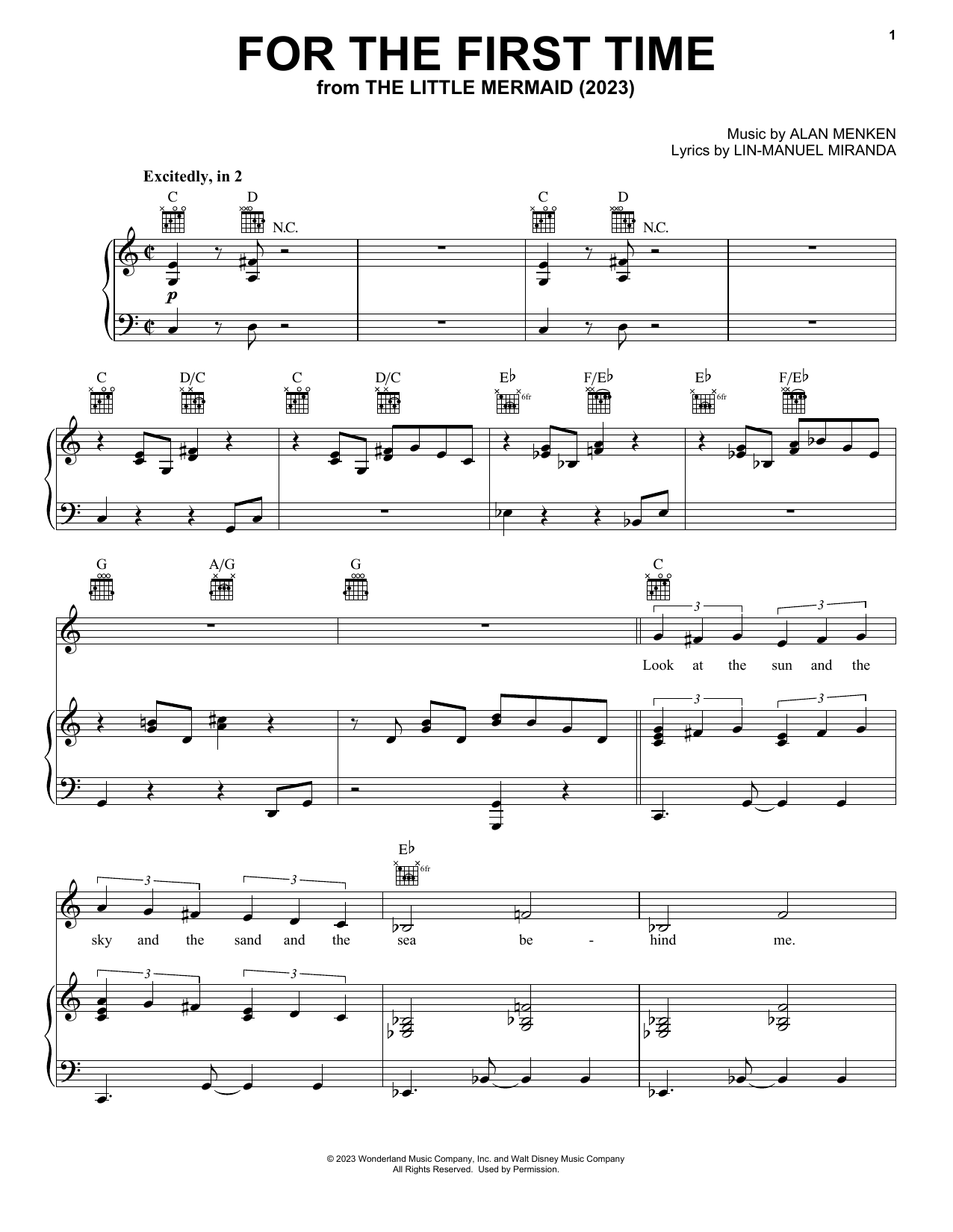 Halle Bailey For The First Time (from The Little Mermaid) (2023) Sheet Music Notes & Chords for Piano, Vocal & Guitar Chords (Right-Hand Melody) - Download or Print PDF