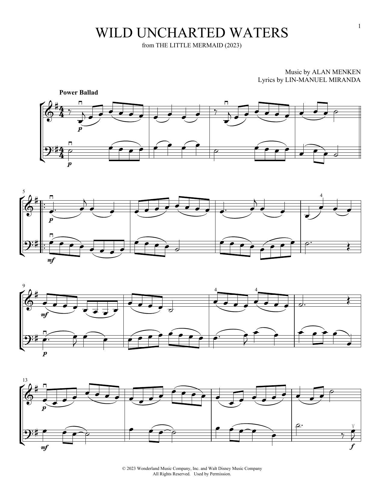 Halle Bailey Wild Uncharted Waters (from The Little Mermaid) (2023) (arr. Michelle Hynson) Sheet Music Notes & Chords for Instrumental Duet - Download or Print PDF