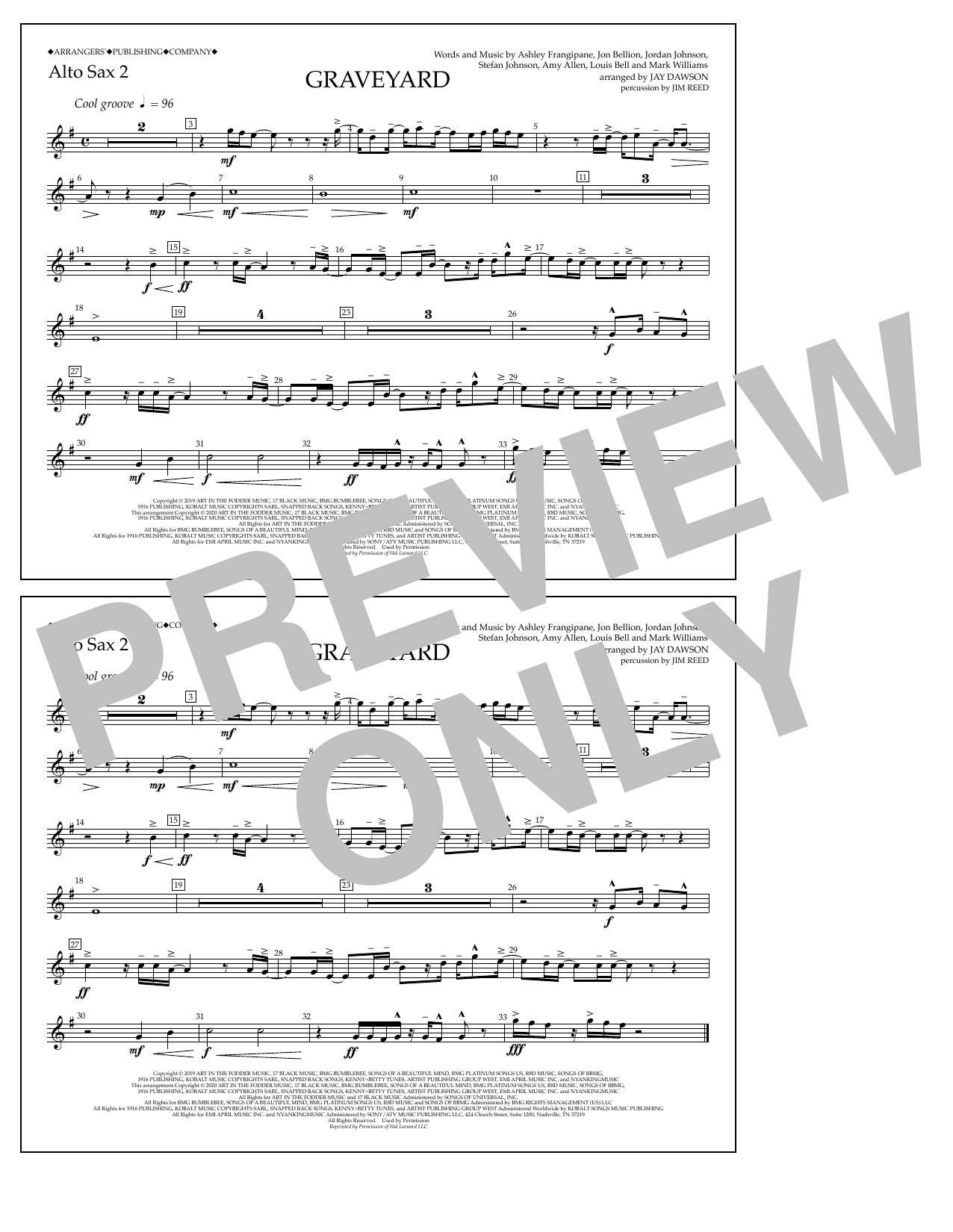 Halsey Graveyard (arr. Jay Dawson) - Alto Sax 2 Sheet Music Notes & Chords for Marching Band - Download or Print PDF