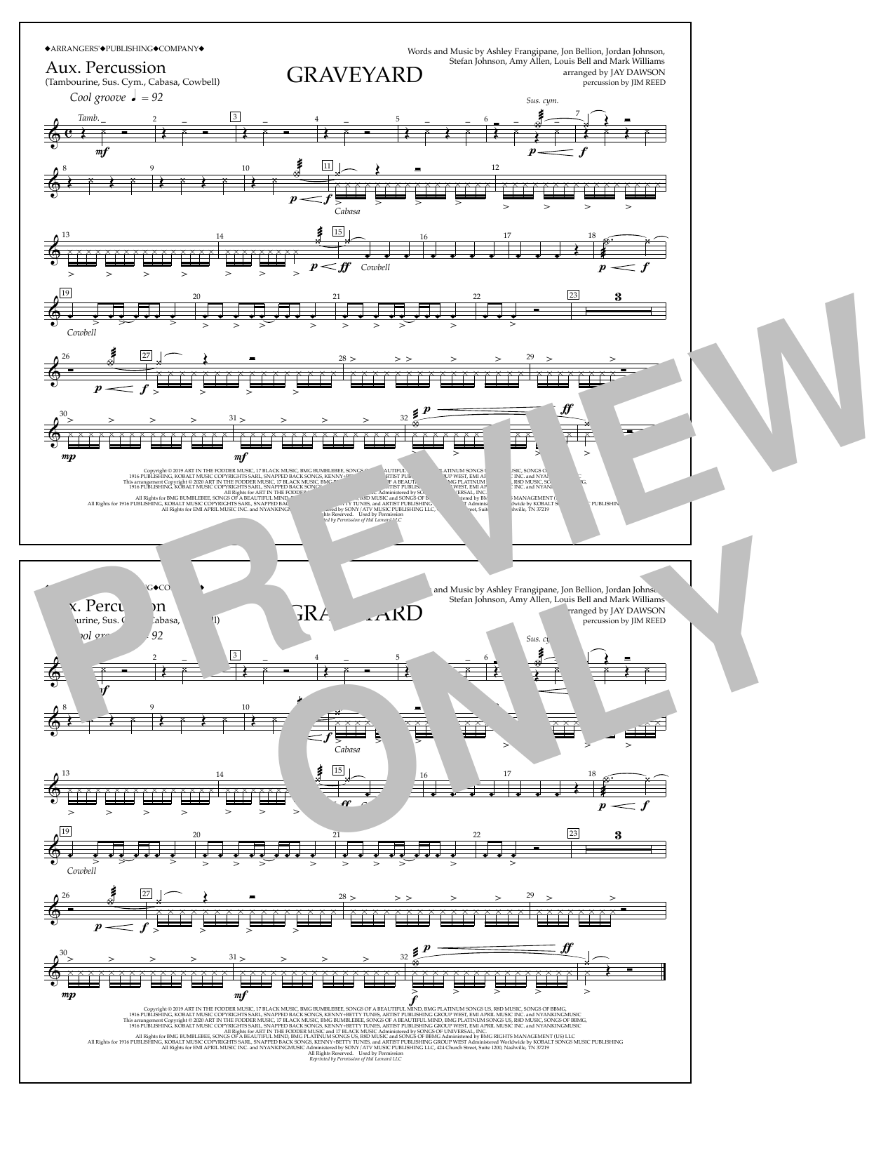 Halsey Graveyard (arr. Jay Dawson) - Aux. Percussion Sheet Music Notes & Chords for Marching Band - Download or Print PDF