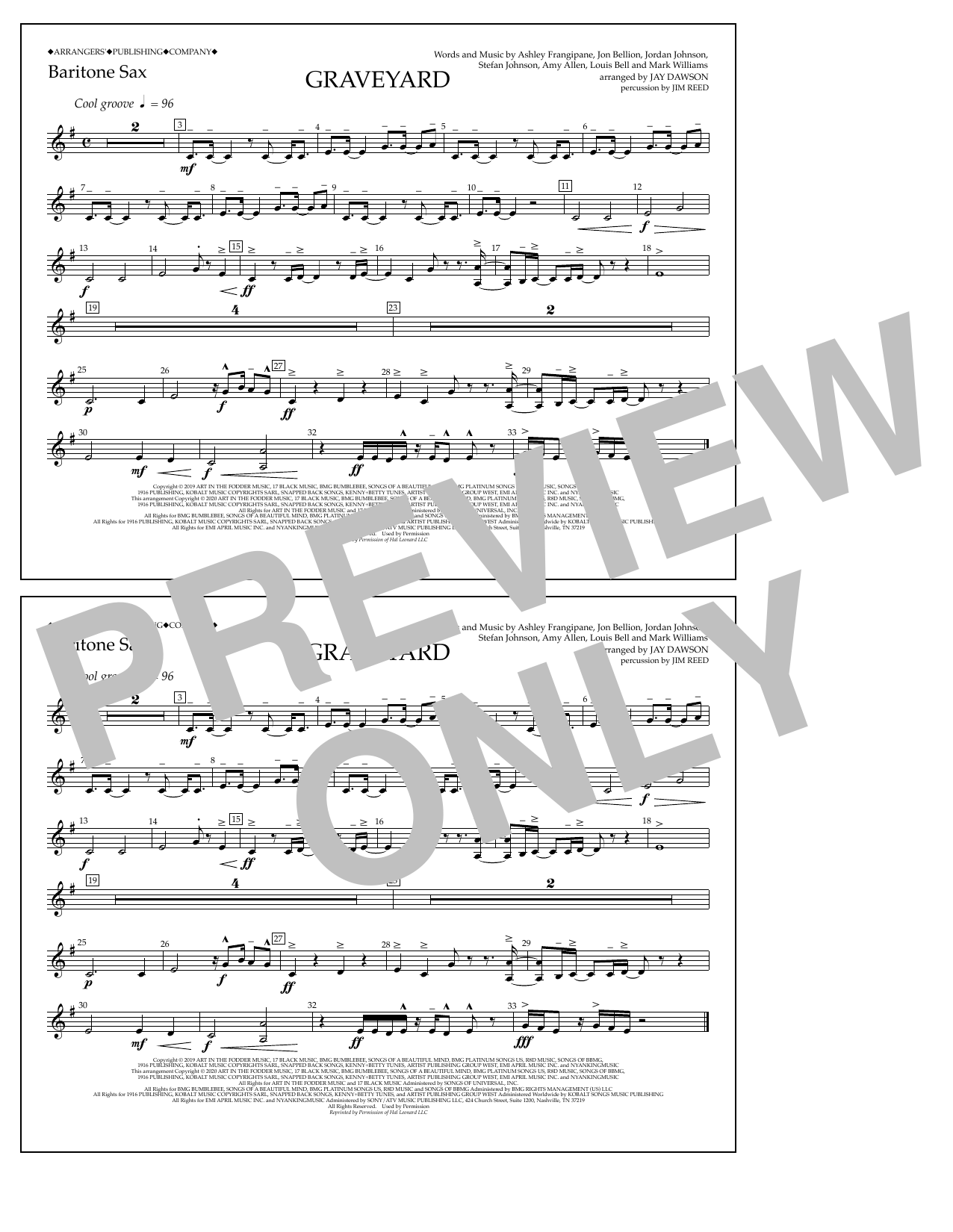 Halsey Graveyard (arr. Jay Dawson) - Bari Sax Sheet Music Notes & Chords for Marching Band - Download or Print PDF