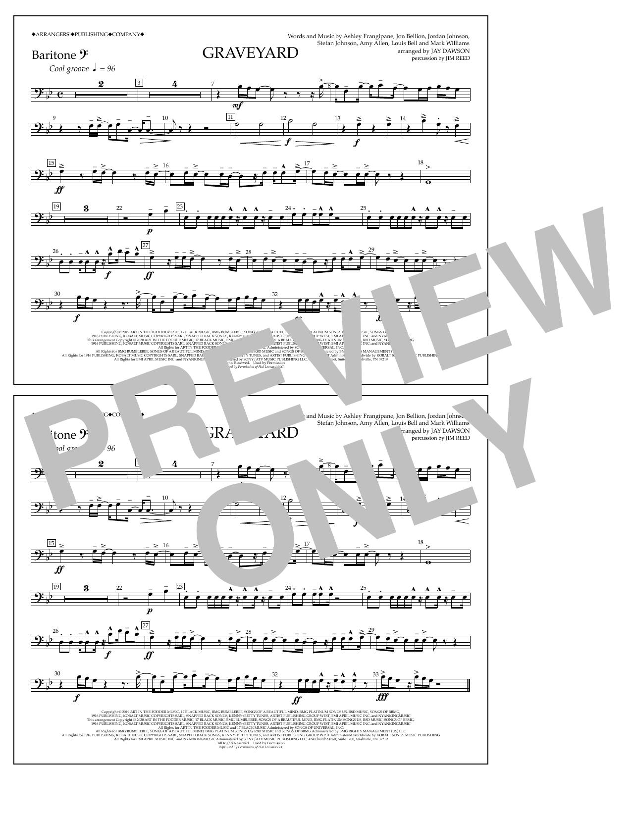 Halsey Graveyard (arr. Jay Dawson) - Baritone B.C. Sheet Music Notes & Chords for Marching Band - Download or Print PDF