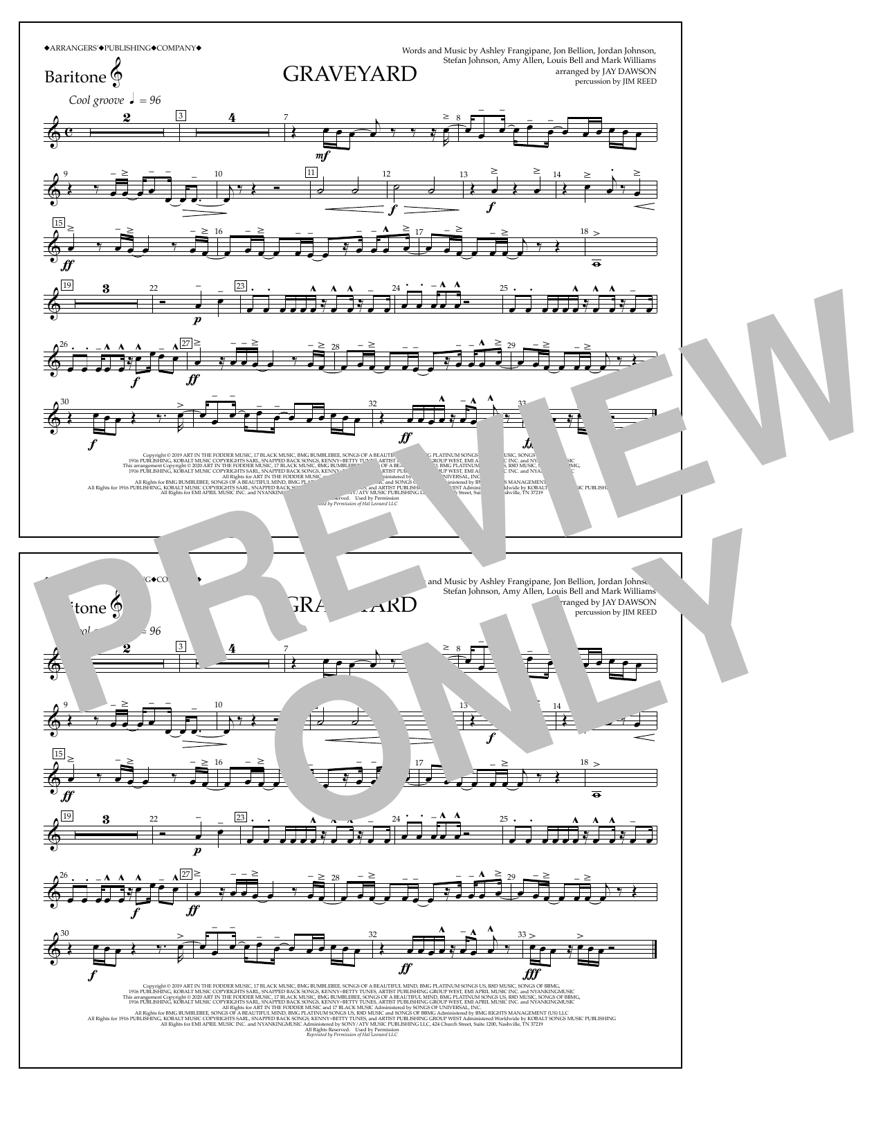 Halsey Graveyard (arr. Jay Dawson) - Baritone T.C. Sheet Music Notes & Chords for Marching Band - Download or Print PDF