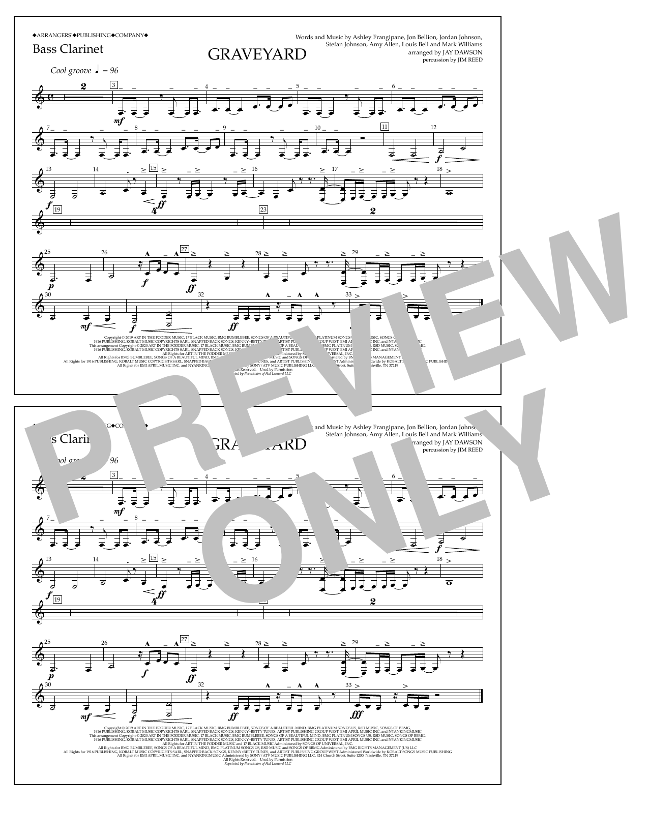 Halsey Graveyard (arr. Jay Dawson) - Bass Clarinet Sheet Music Notes & Chords for Marching Band - Download or Print PDF