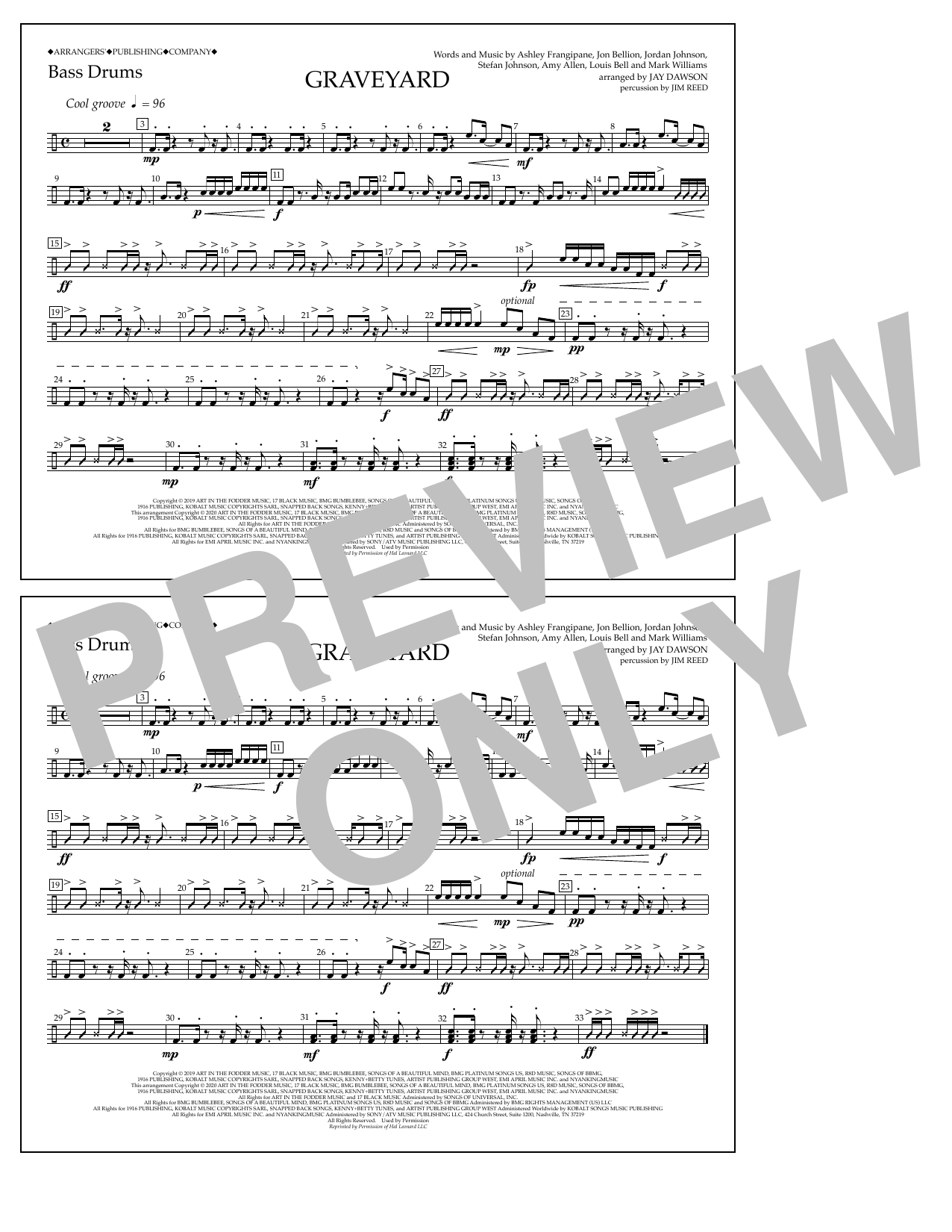 Halsey Graveyard (arr. Jay Dawson) - Bass Drums Sheet Music Notes & Chords for Marching Band - Download or Print PDF