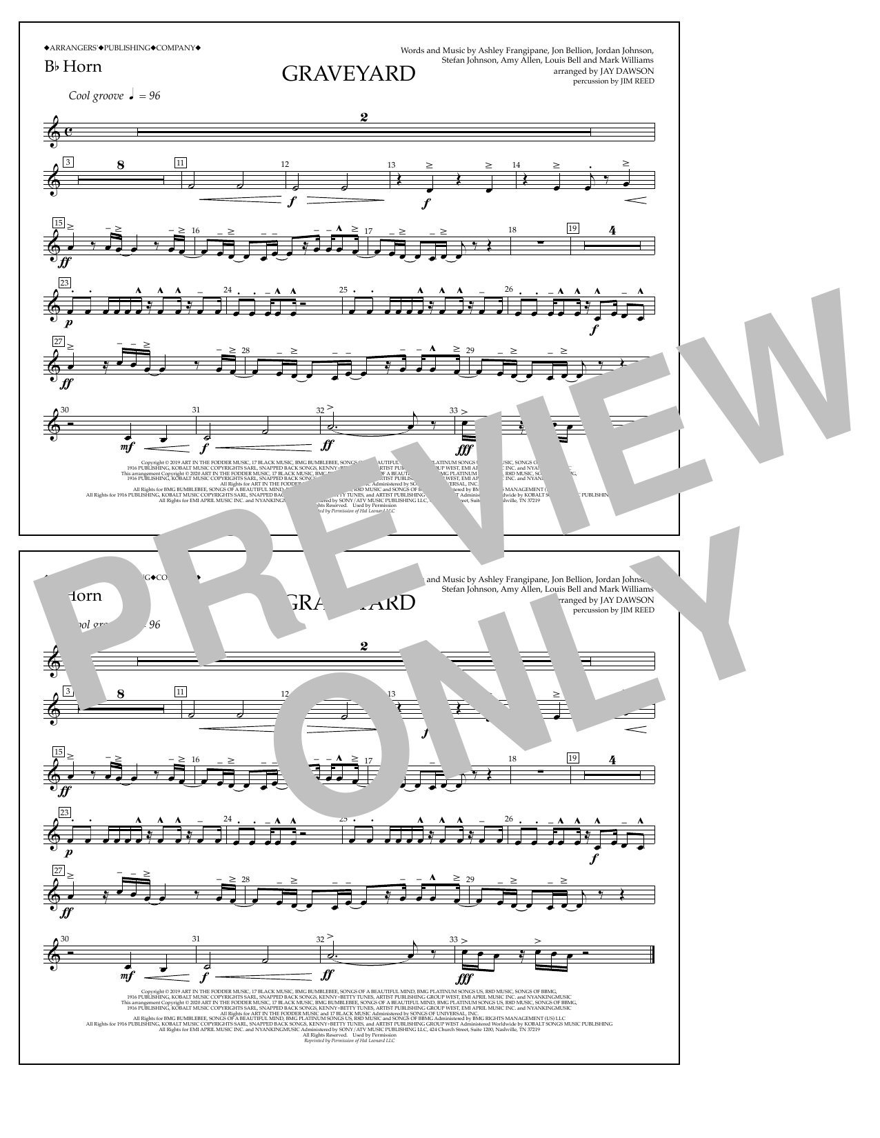 Halsey Graveyard (arr. Jay Dawson) - Bb Horn Sheet Music Notes & Chords for Marching Band - Download or Print PDF