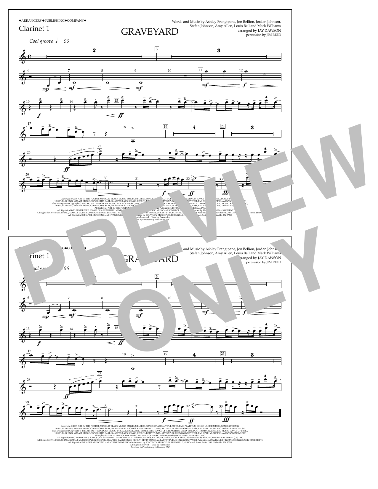 Halsey Graveyard (arr. Jay Dawson) - Clarinet 1 Sheet Music Notes & Chords for Marching Band - Download or Print PDF