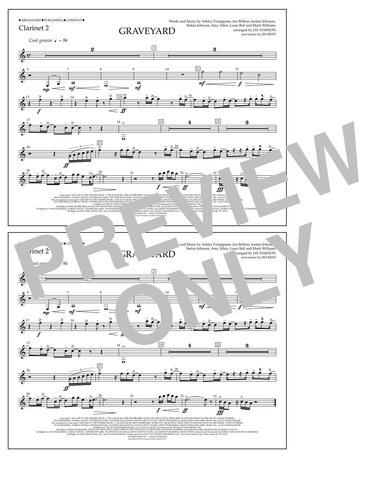 Halsey Graveyard (arr. Jay Dawson) - Clarinet 2 Sheet Music Notes & Chords for Marching Band - Download or Print PDF