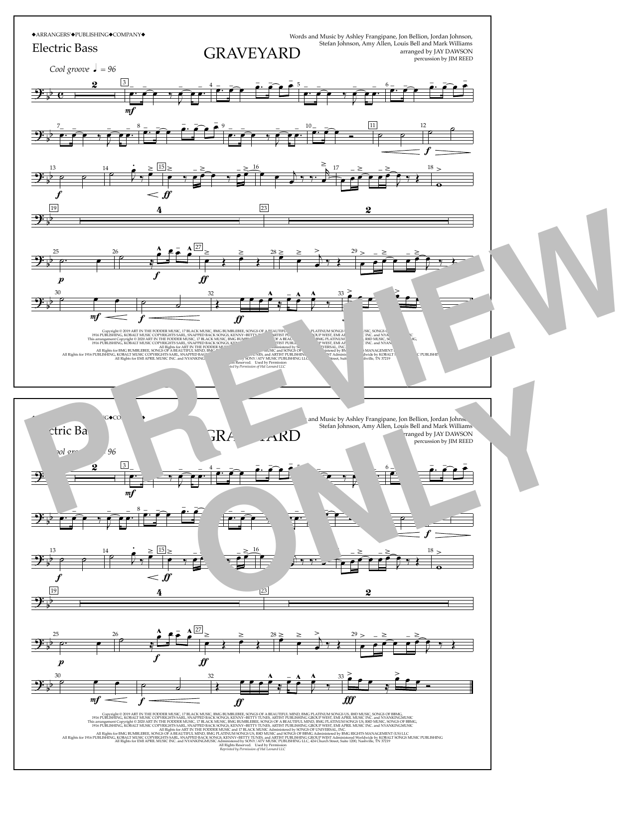 Halsey Graveyard (arr. Jay Dawson) - Electric Bass Sheet Music Notes & Chords for Marching Band - Download or Print PDF
