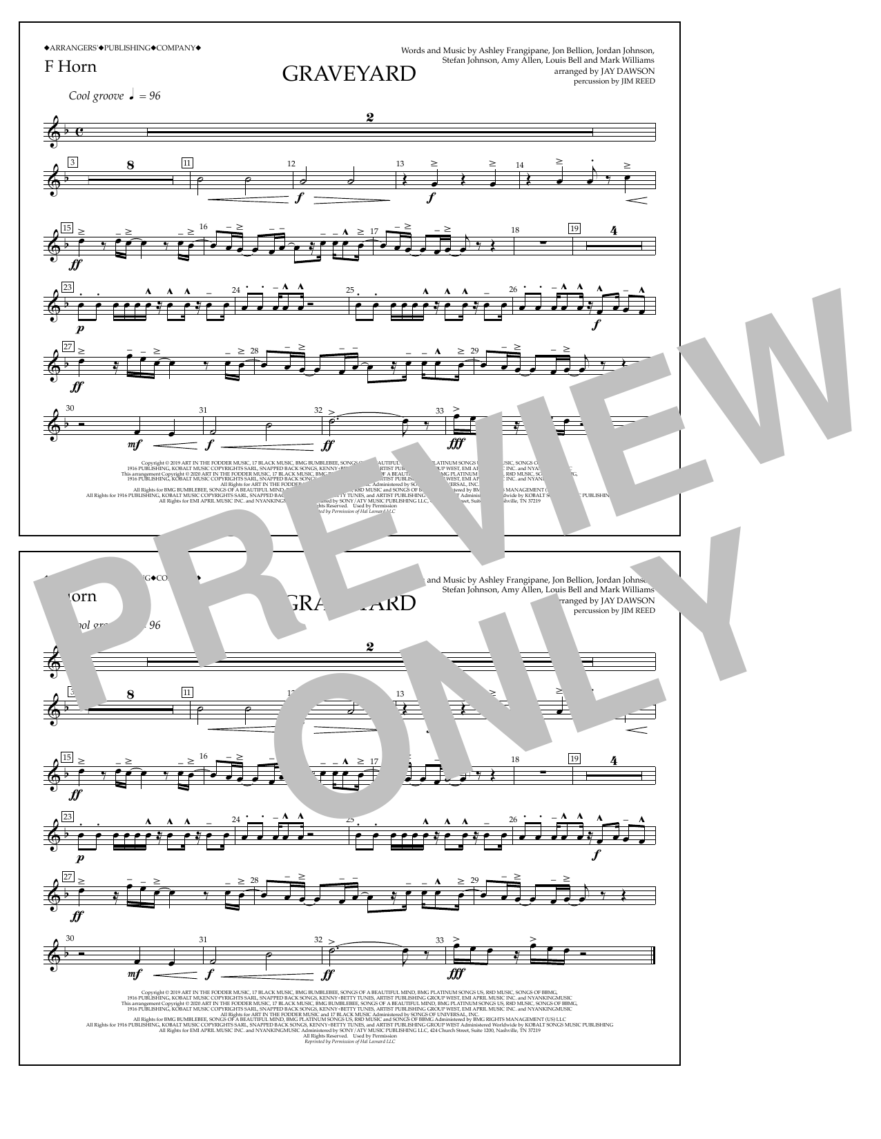 Halsey Graveyard (arr. Jay Dawson) - F Horn Sheet Music Notes & Chords for Marching Band - Download or Print PDF