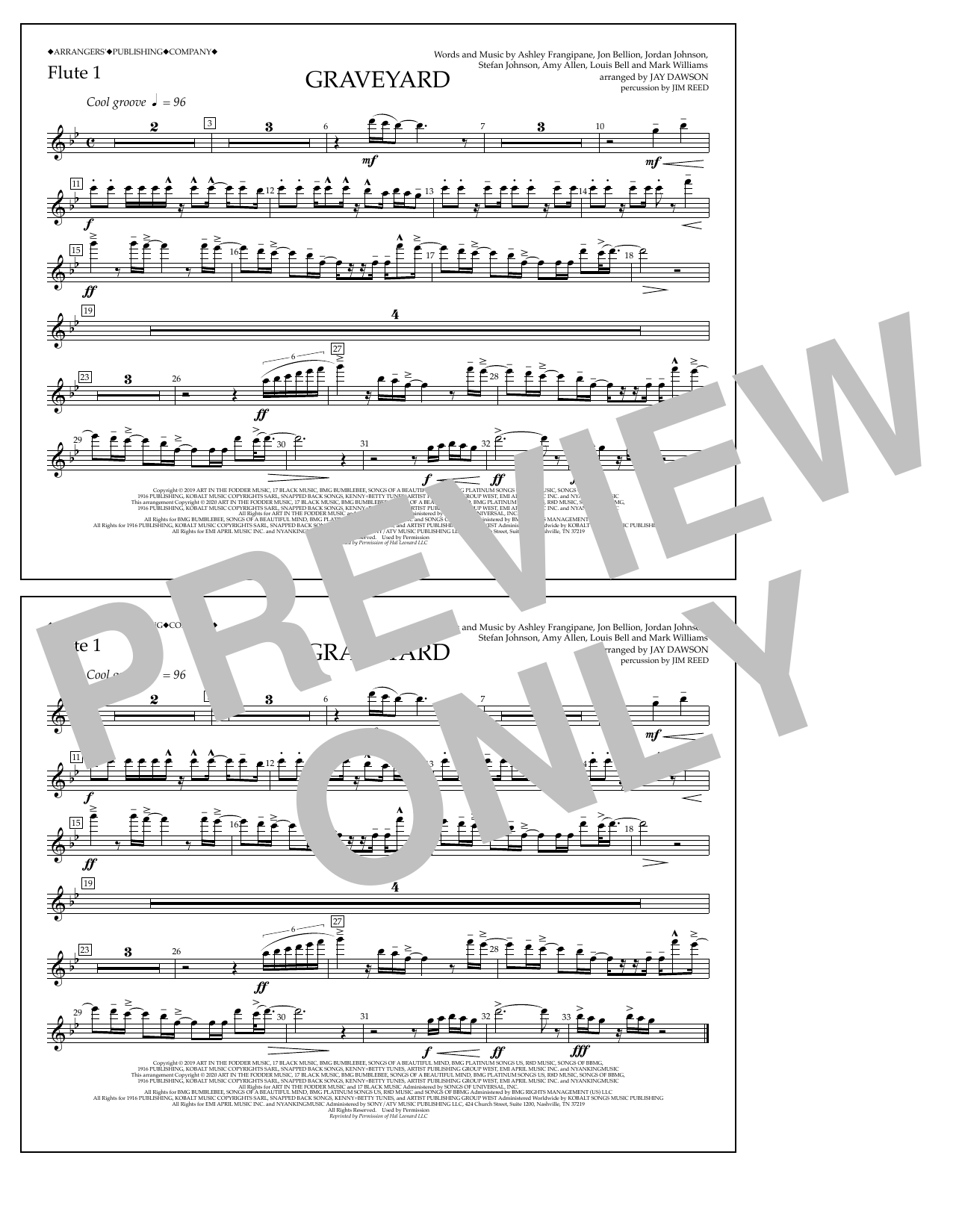 Halsey Graveyard (arr. Jay Dawson) - Flute 1 Sheet Music Notes & Chords for Marching Band - Download or Print PDF