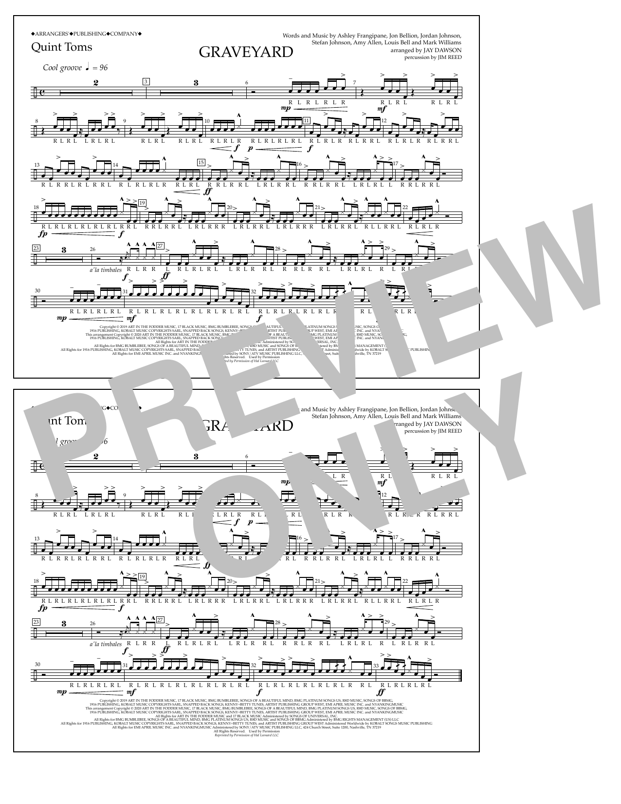 Halsey Graveyard (arr. Jay Dawson) - Quint-Toms Sheet Music Notes & Chords for Marching Band - Download or Print PDF