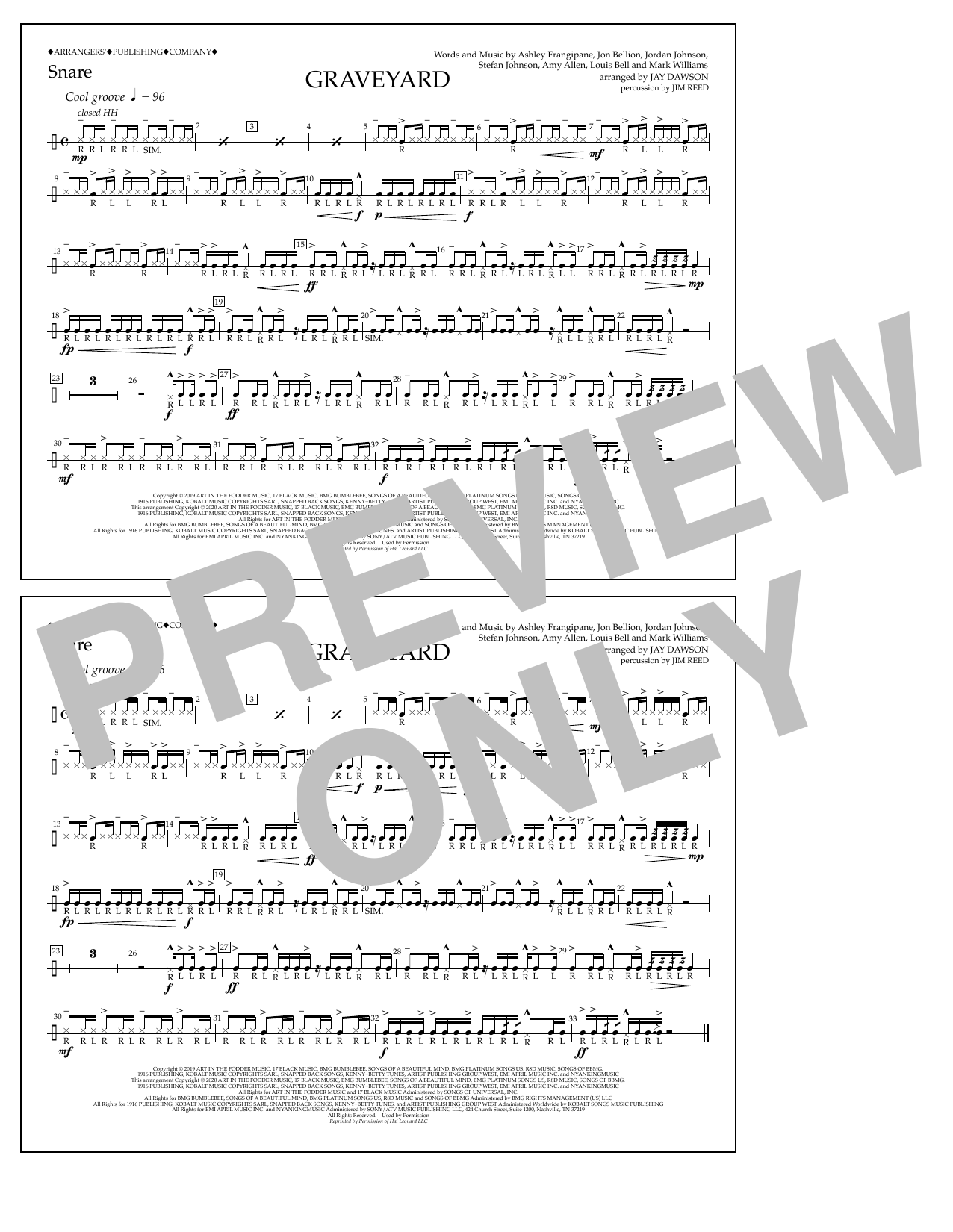 Halsey Graveyard (arr. Jay Dawson) - Snare Sheet Music Notes & Chords for Marching Band - Download or Print PDF