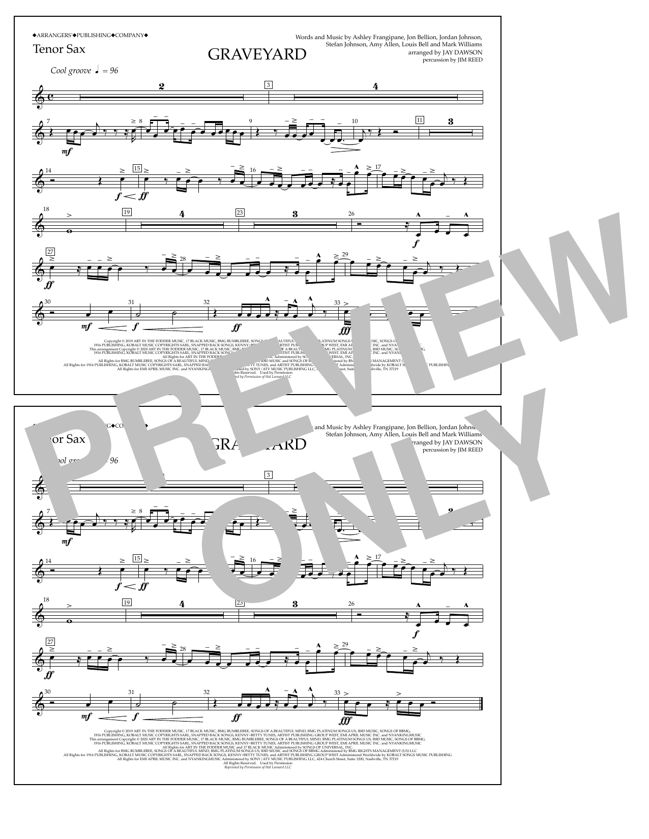 Halsey Graveyard (arr. Jay Dawson) - Tenor Sax Sheet Music Notes & Chords for Marching Band - Download or Print PDF