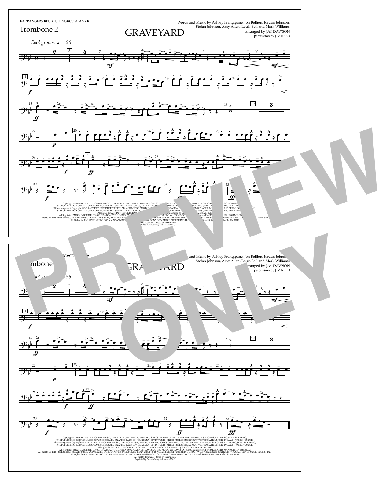 Halsey Graveyard (arr. Jay Dawson) - Trombone 2 Sheet Music Notes & Chords for Marching Band - Download or Print PDF