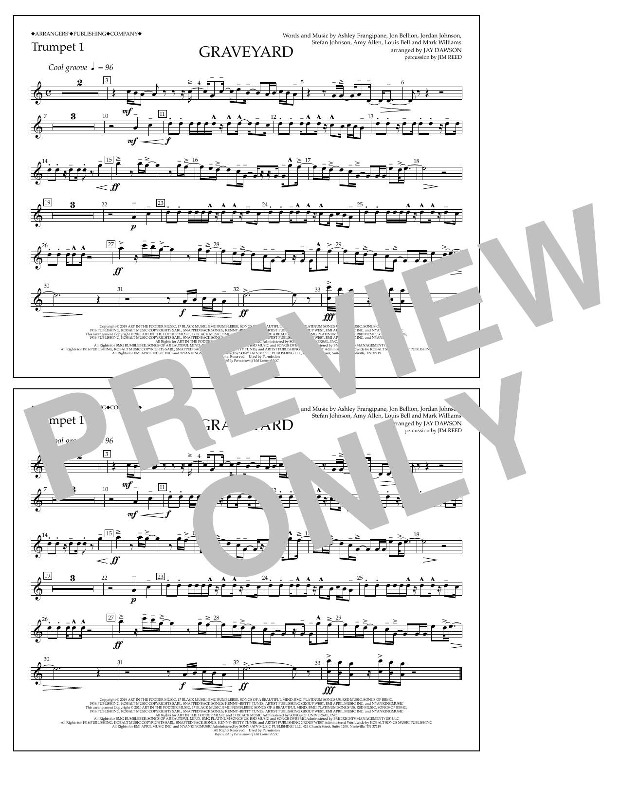 Halsey Graveyard (arr. Jay Dawson) - Trumpet 1 Sheet Music Notes & Chords for Marching Band - Download or Print PDF