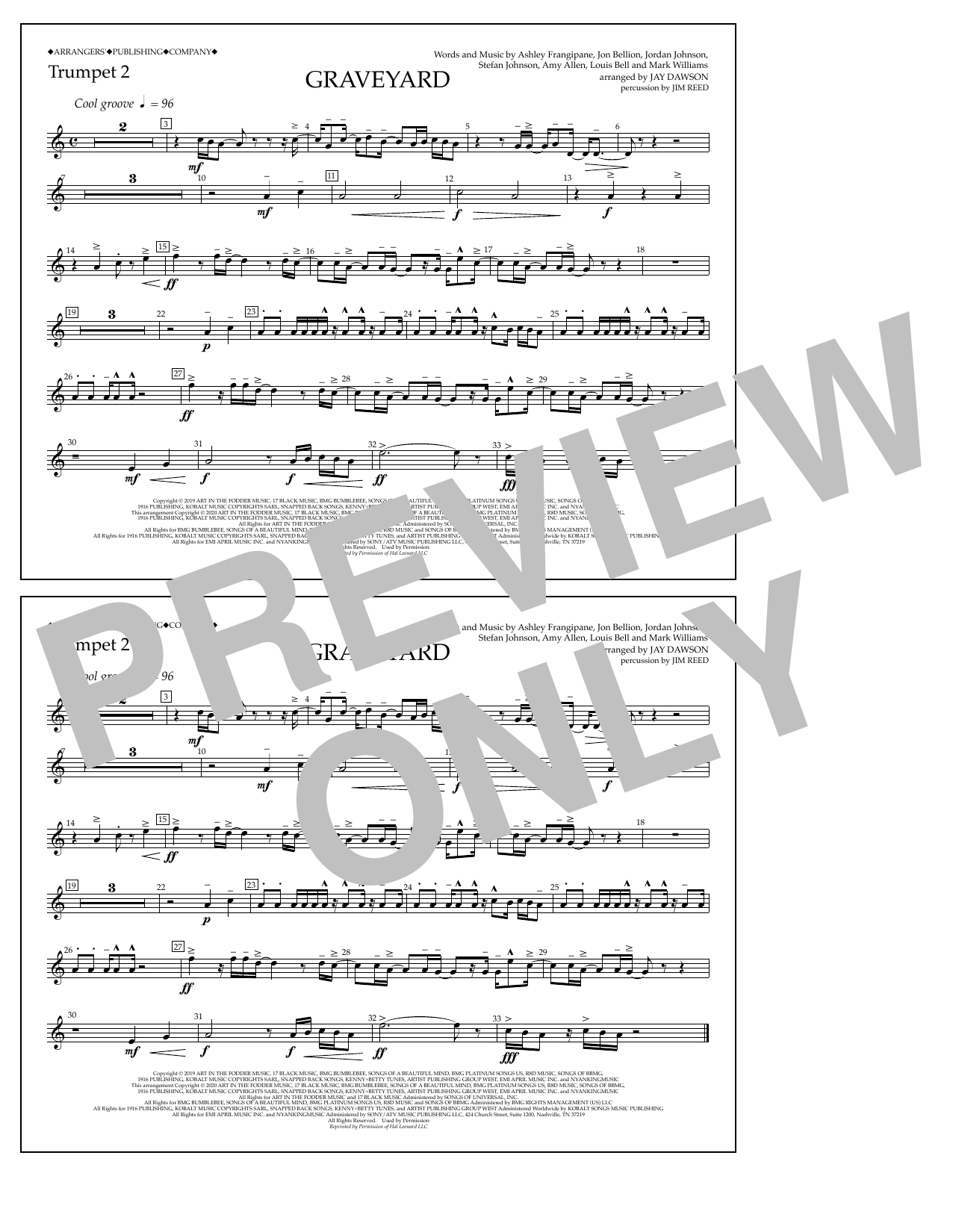 Halsey Graveyard (arr. Jay Dawson) - Trumpet 2 Sheet Music Notes & Chords for Marching Band - Download or Print PDF