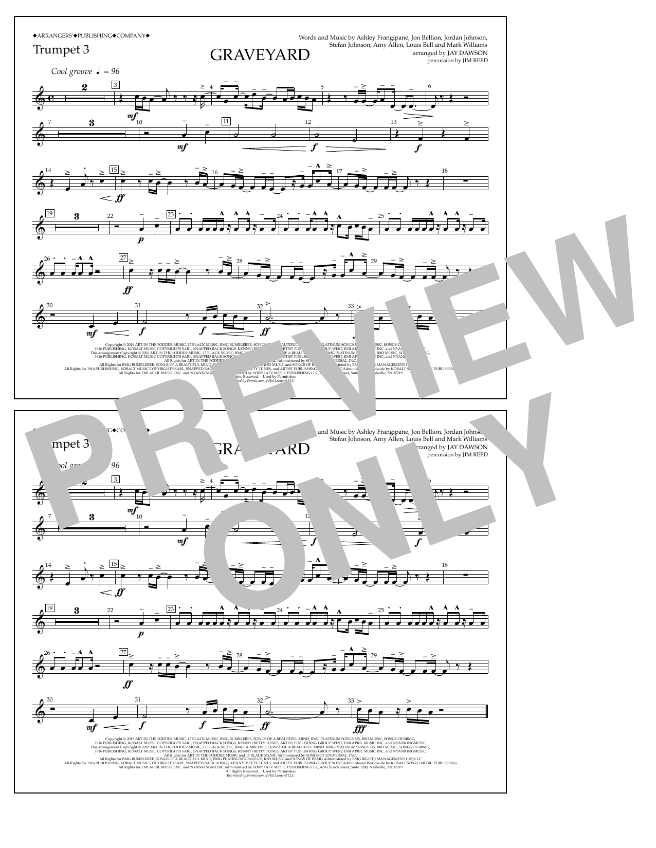 Halsey Graveyard (arr. Jay Dawson) - Trumpet 3 Sheet Music Notes & Chords for Marching Band - Download or Print PDF