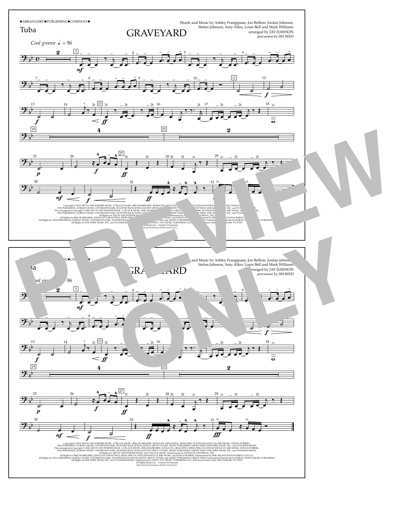 Halsey Graveyard (arr. Jay Dawson) - Tuba Sheet Music Notes & Chords for Marching Band - Download or Print PDF