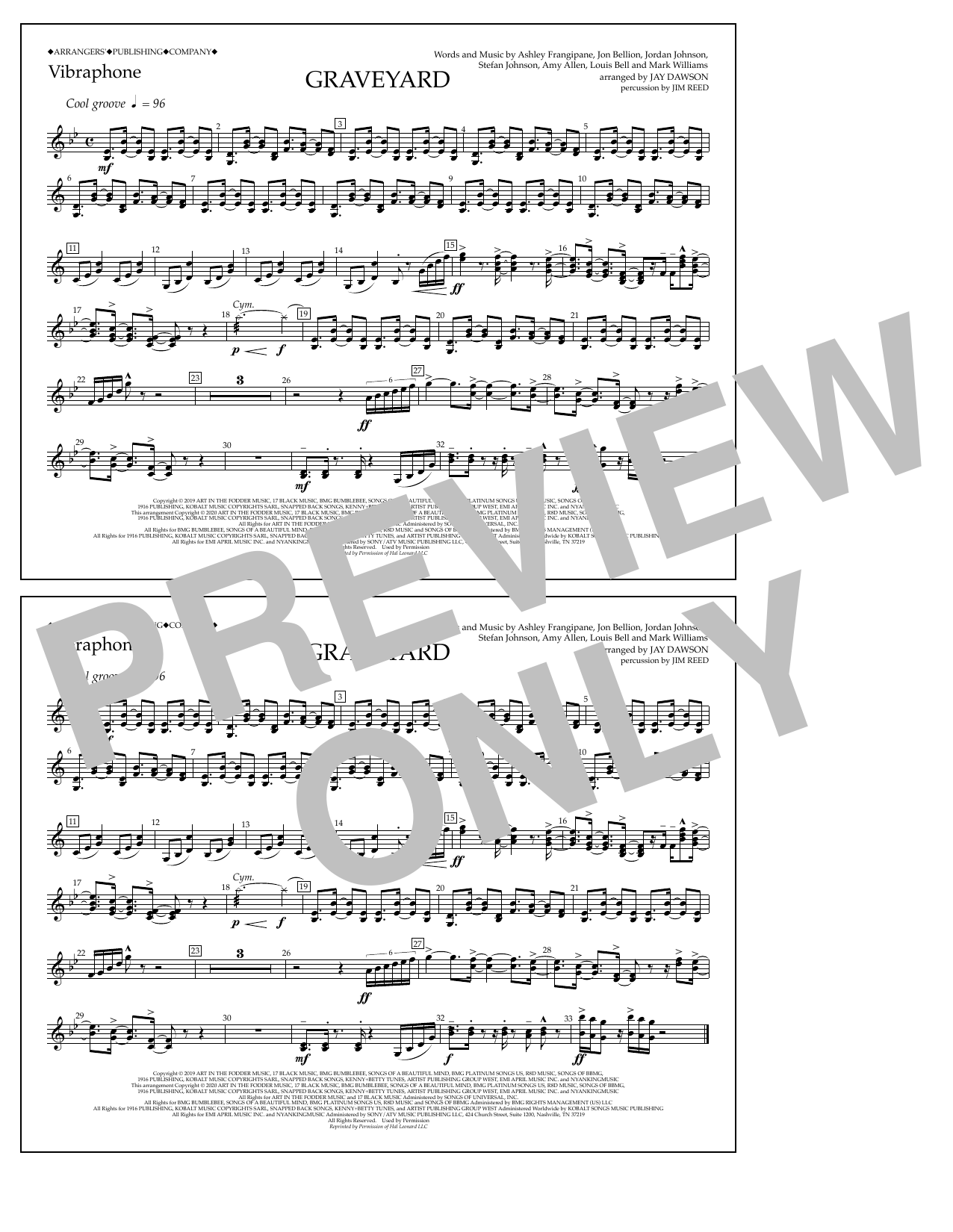 Halsey Graveyard (arr. Jay Dawson) - Vibraphone Sheet Music Notes & Chords for Marching Band - Download or Print PDF