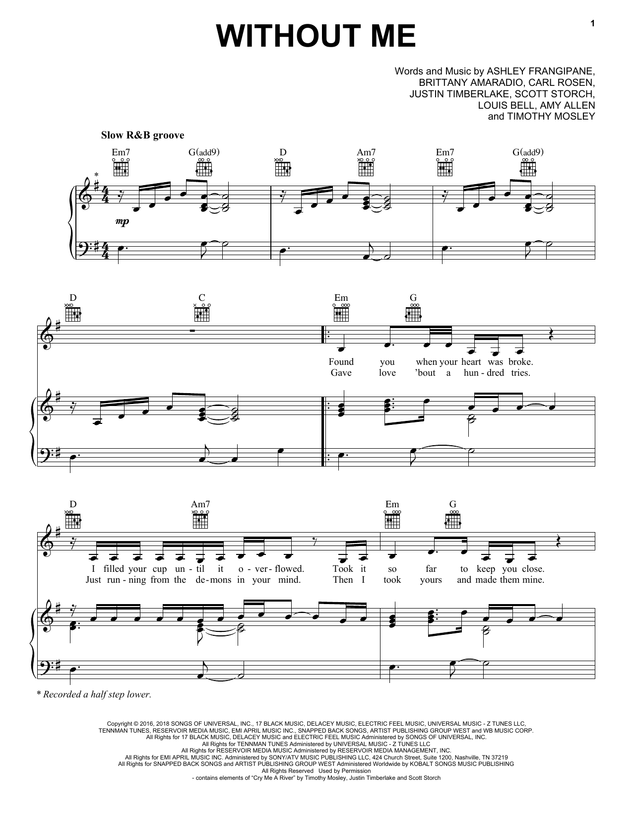 Halsey Without Me Sheet Music Notes & Chords for Easy Piano - Download or Print PDF