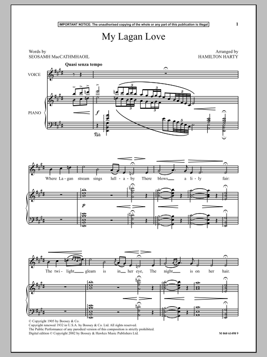 Hamilton Harty My Lagan Love Sheet Music Notes & Chords for Piano & Vocal - Download or Print PDF