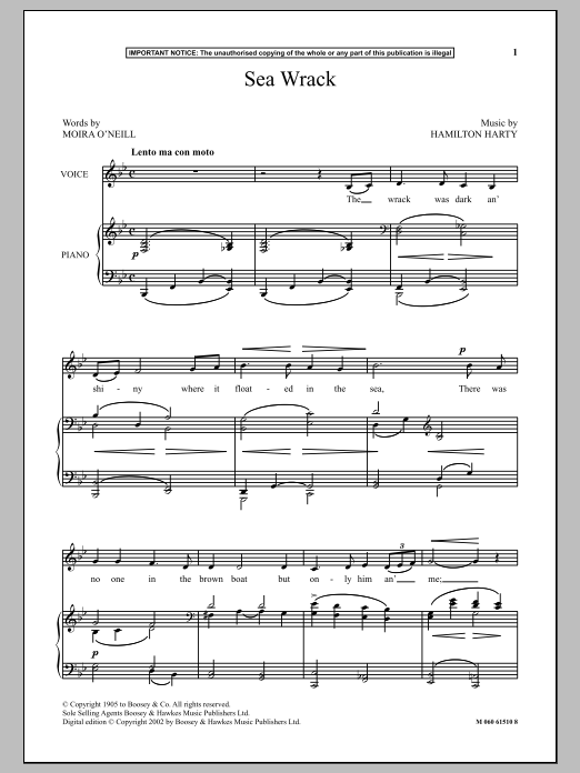 Hamilton Harty Sea Wrack Sheet Music Notes & Chords for Piano & Vocal - Download or Print PDF
