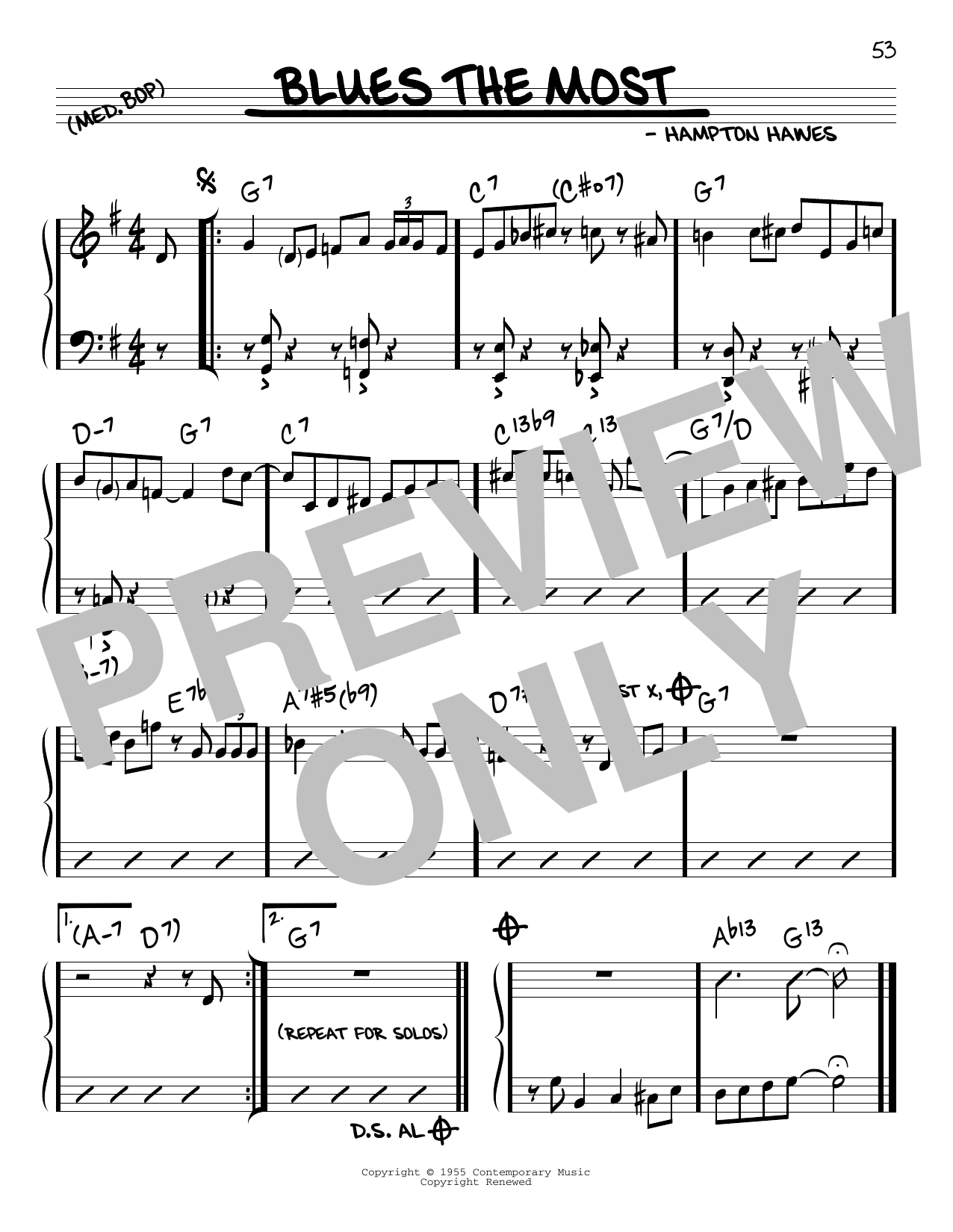 Hampton Hawes Blues The Most Sheet Music Notes & Chords for Real Book – Melody & Chords - Download or Print PDF