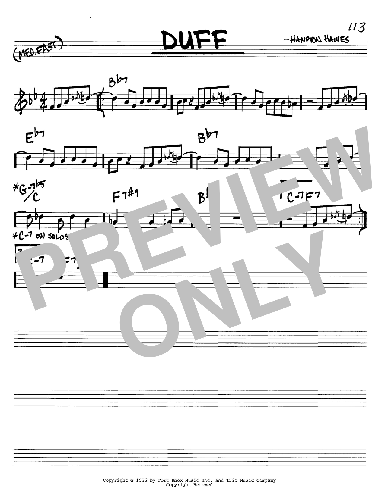 Hampton Hawes Duff Sheet Music Notes & Chords for Real Book - Melody & Chords - C Instruments - Download or Print PDF