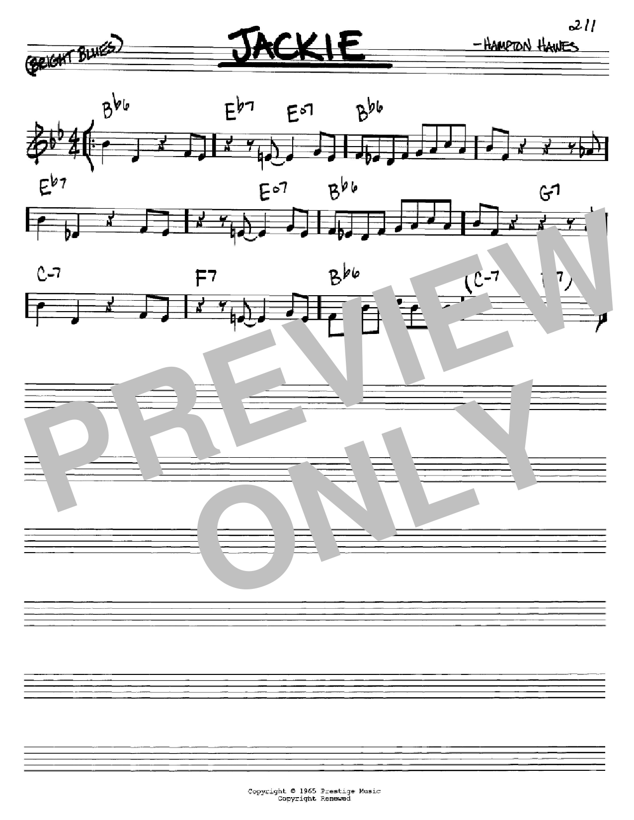 Hampton Hawes Jackie Sheet Music Notes & Chords for Real Book - Melody & Chords - C Instruments - Download or Print PDF