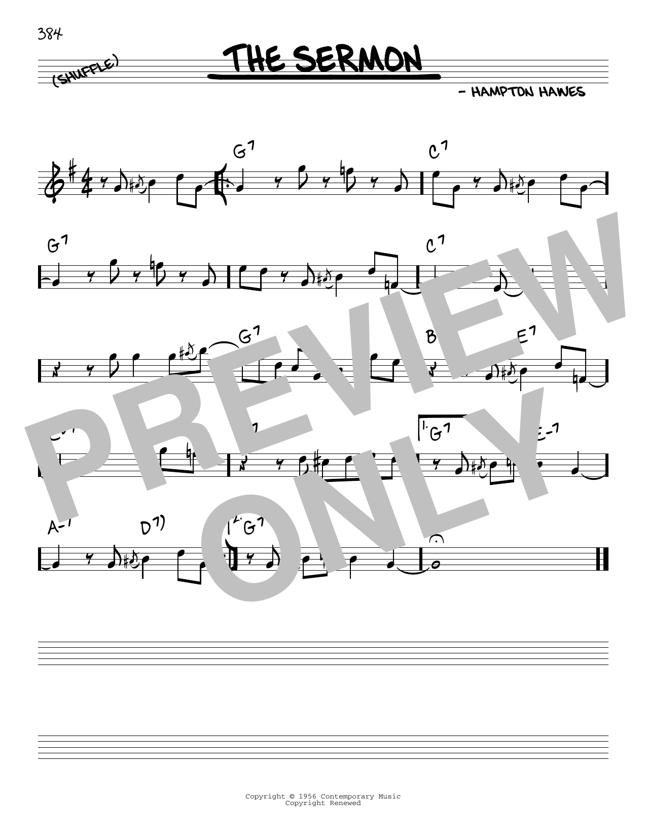 Hampton Hawes The Sermon Sheet Music Notes & Chords for Real Book – Melody & Chords - Download or Print PDF