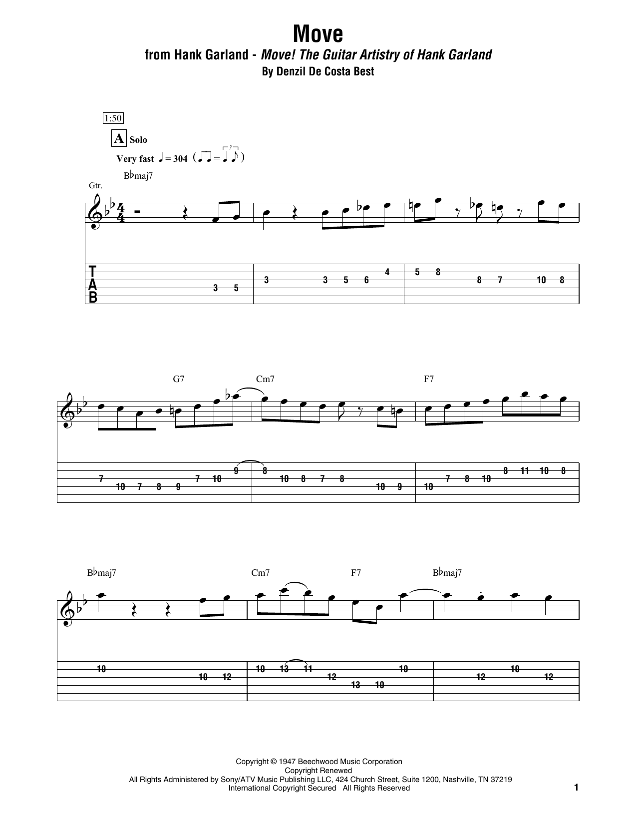 Hank Garland Move Sheet Music Notes & Chords for Electric Guitar Transcription - Download or Print PDF