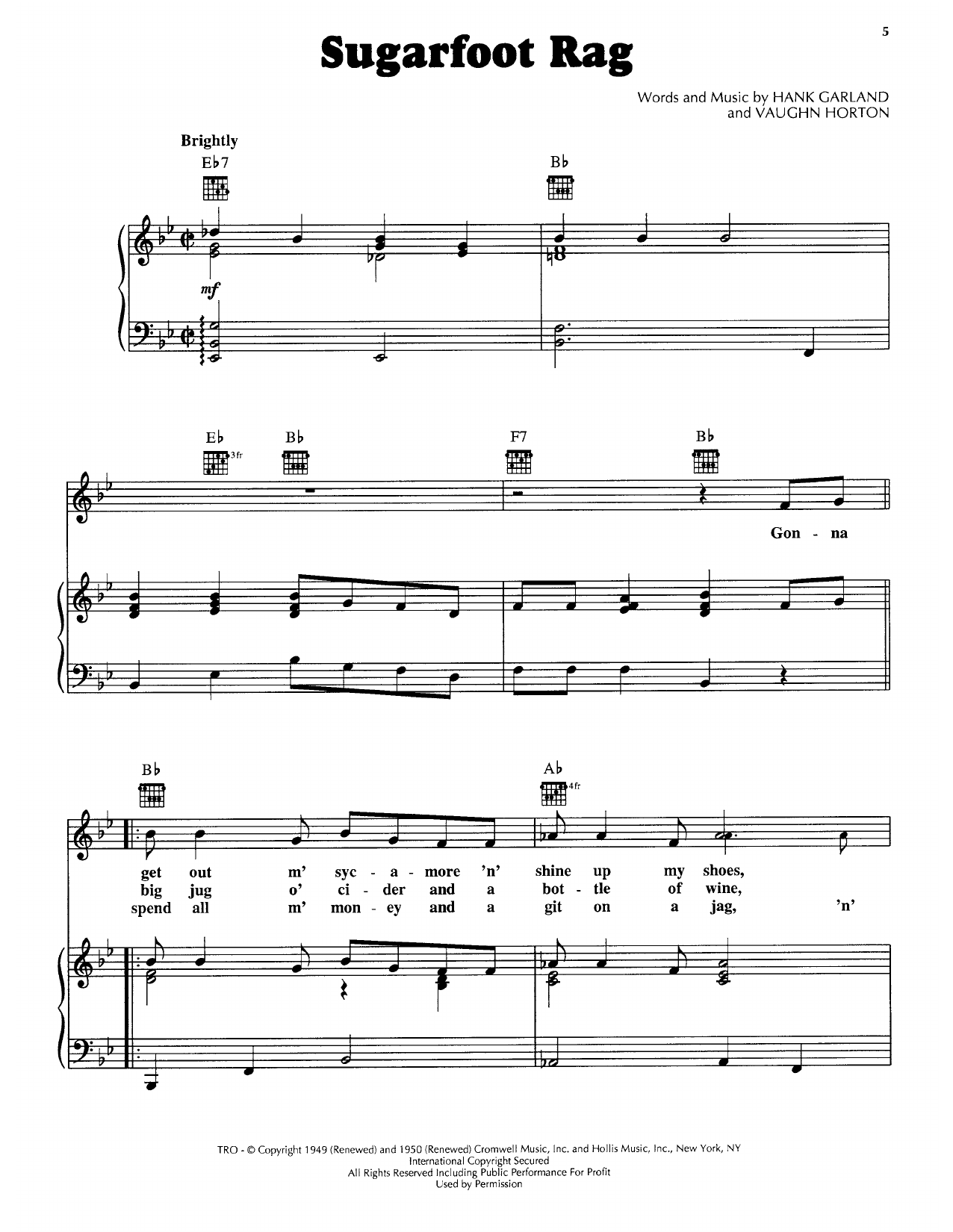 Hank Garland Sugarfoot Rag Sheet Music Notes & Chords for Piano, Vocal & Guitar Chords (Right-Hand Melody) - Download or Print PDF