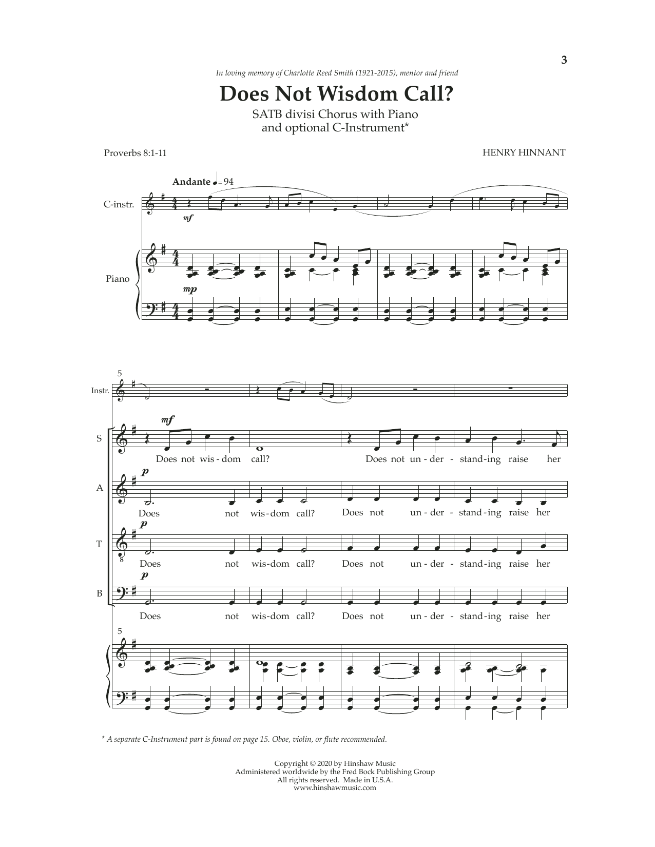 Hank Hinnant Does Not Wisdom Call? Sheet Music Notes & Chords for SATB Choir - Download or Print PDF