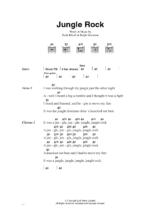 Hank Mizell Jungle Rock Sheet Music Notes & Chords for Lyrics & Chords - Download or Print PDF