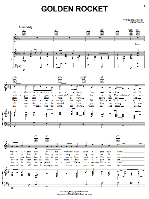 Hank Snow Golden Rocket Sheet Music Notes & Chords for Melody Line, Lyrics & Chords - Download or Print PDF