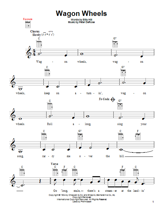 Hank Snow Wagon Wheels Sheet Music Notes & Chords for Ukulele - Download or Print PDF