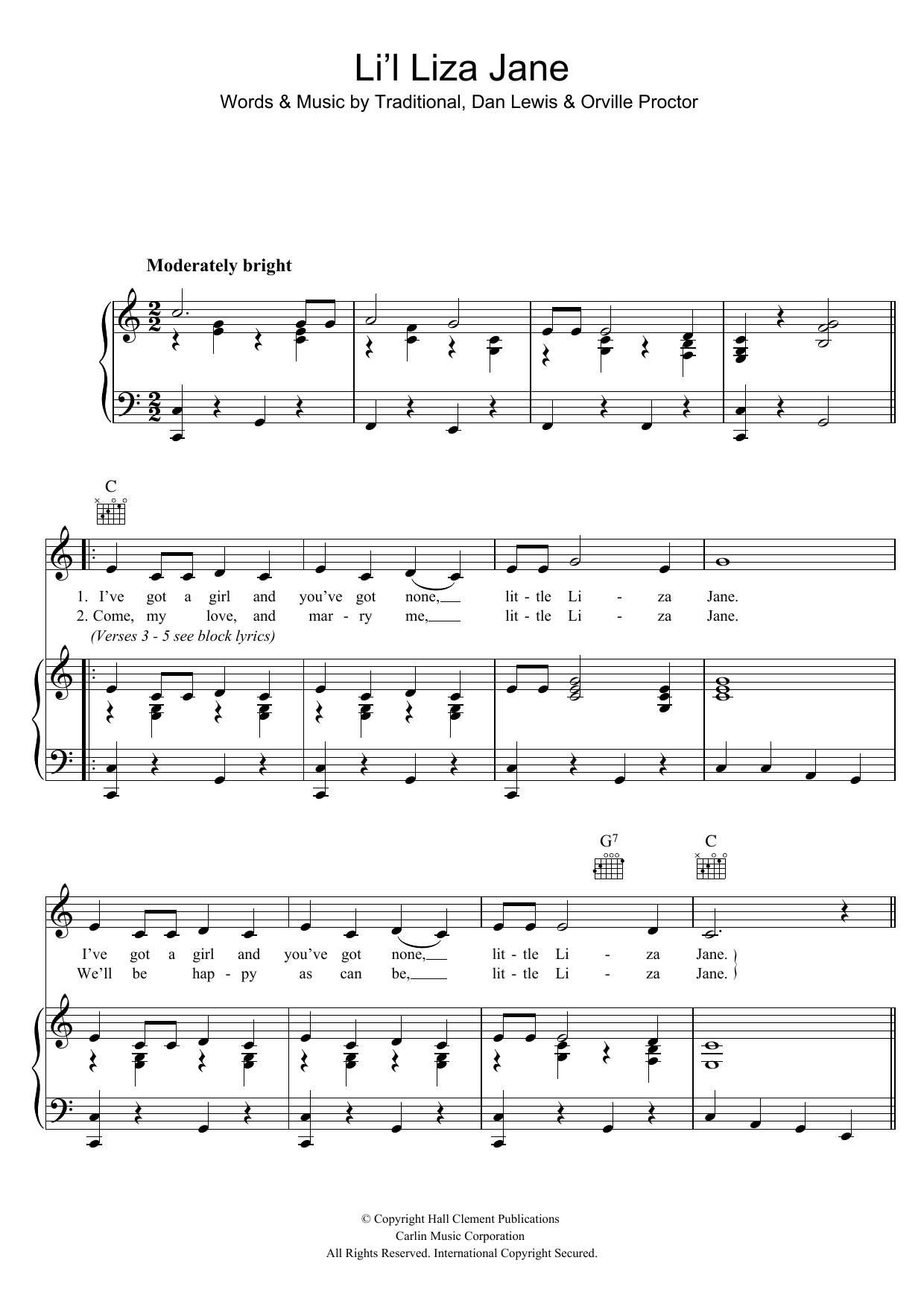 Hank Thompson Li'l Liza Jane Sheet Music Notes & Chords for Piano, Vocal & Guitar (Right-Hand Melody) - Download or Print PDF