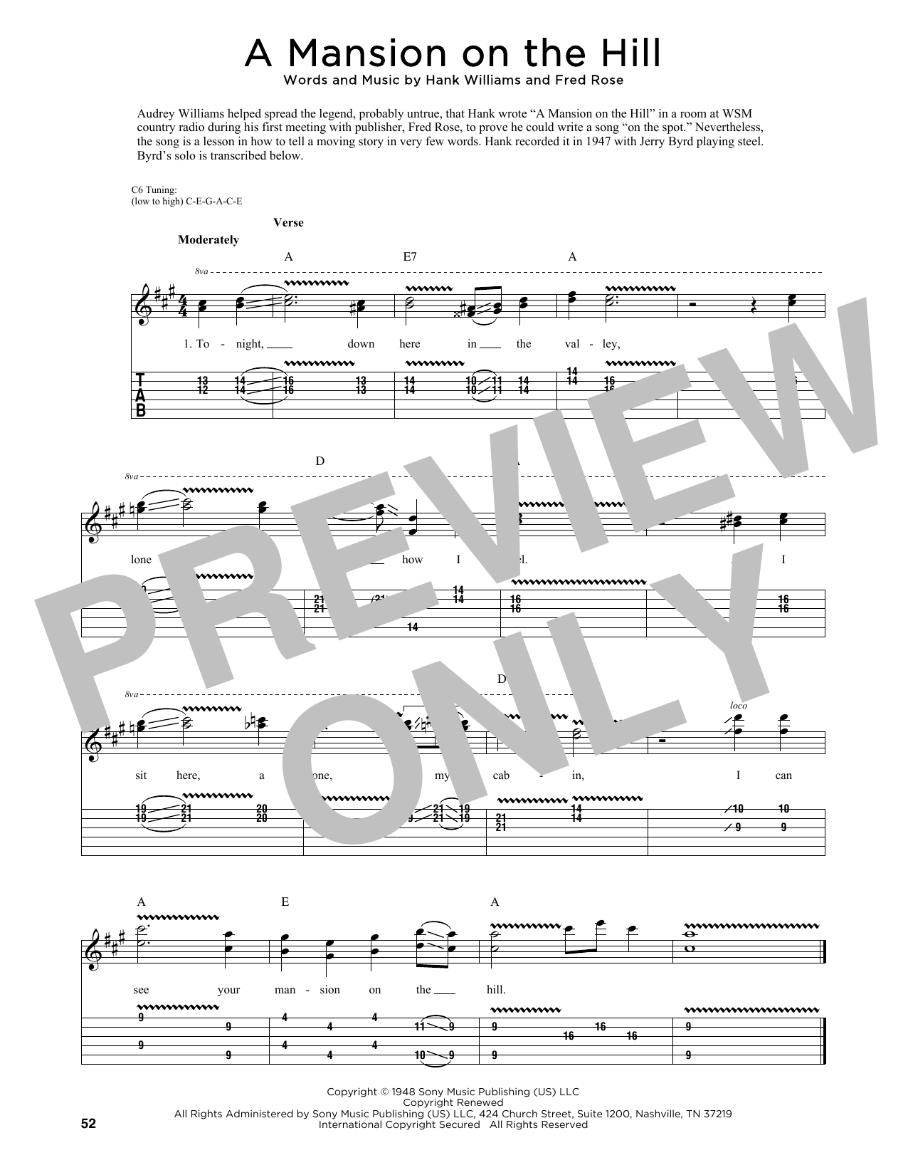Hank Williams A Mansion On The Hill (arr. Fred Sokolow) Sheet Music Notes & Chords for Guitar Tab - Download or Print PDF