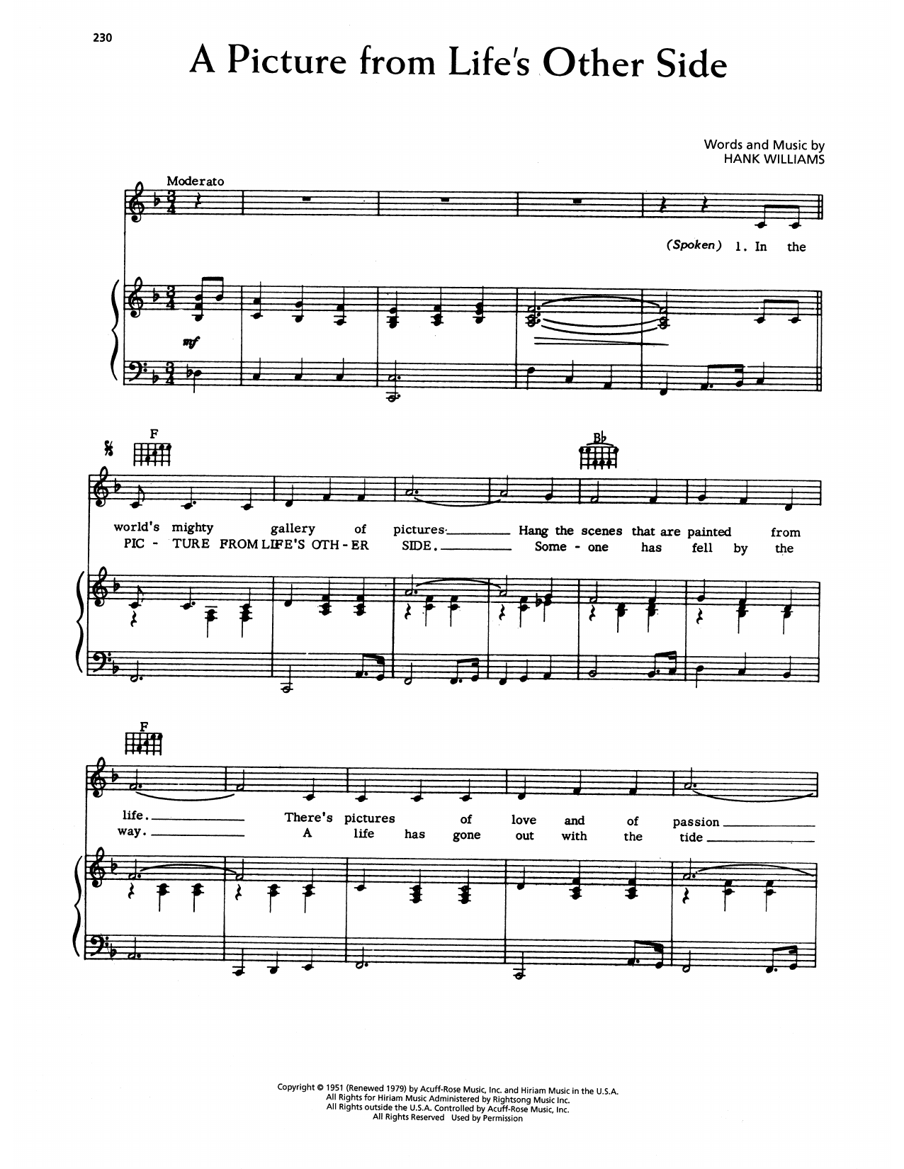 Hank Williams A Picture From Life's Other Side Sheet Music Notes & Chords for Piano, Vocal & Guitar Chords (Right-Hand Melody) - Download or Print PDF