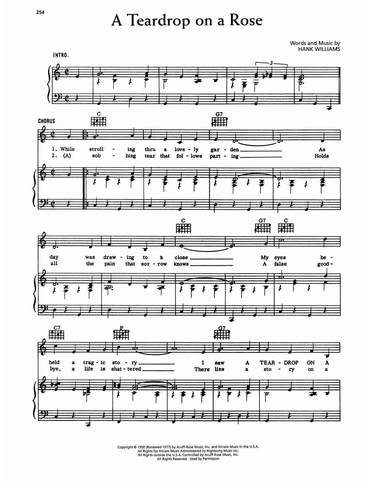 Hank Williams A Teardrop On A Rose Sheet Music Notes & Chords for Piano, Vocal & Guitar Chords (Right-Hand Melody) - Download or Print PDF